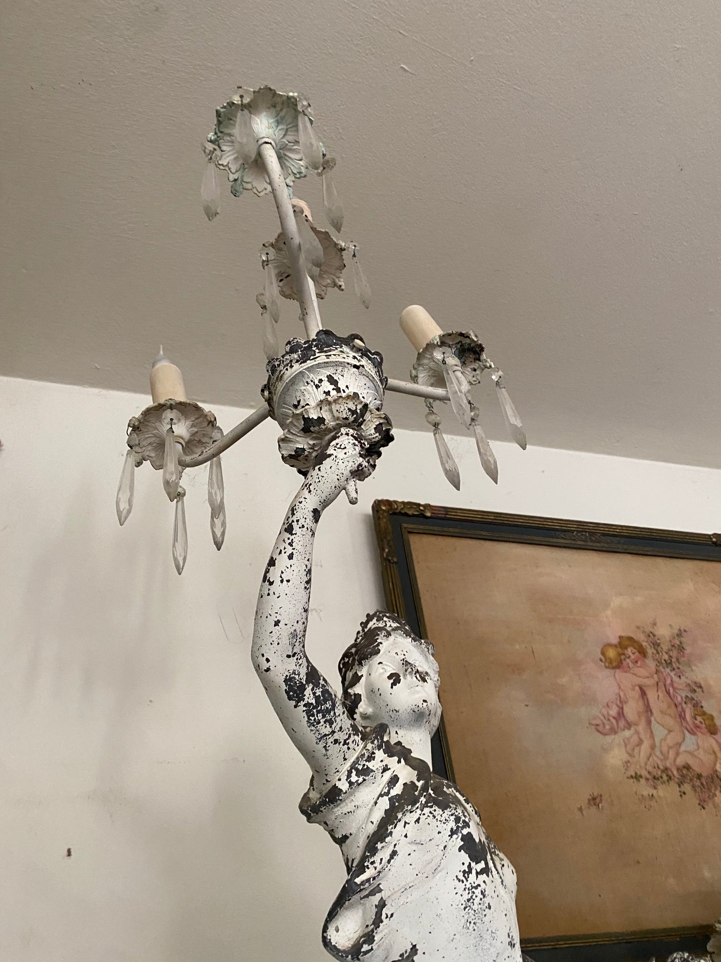 RARE Antique Marble Iron Figural Lamp