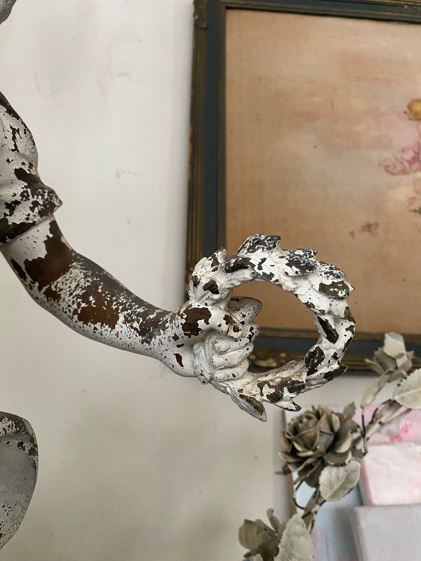 RARE Antique Marble Iron Figural Lamp