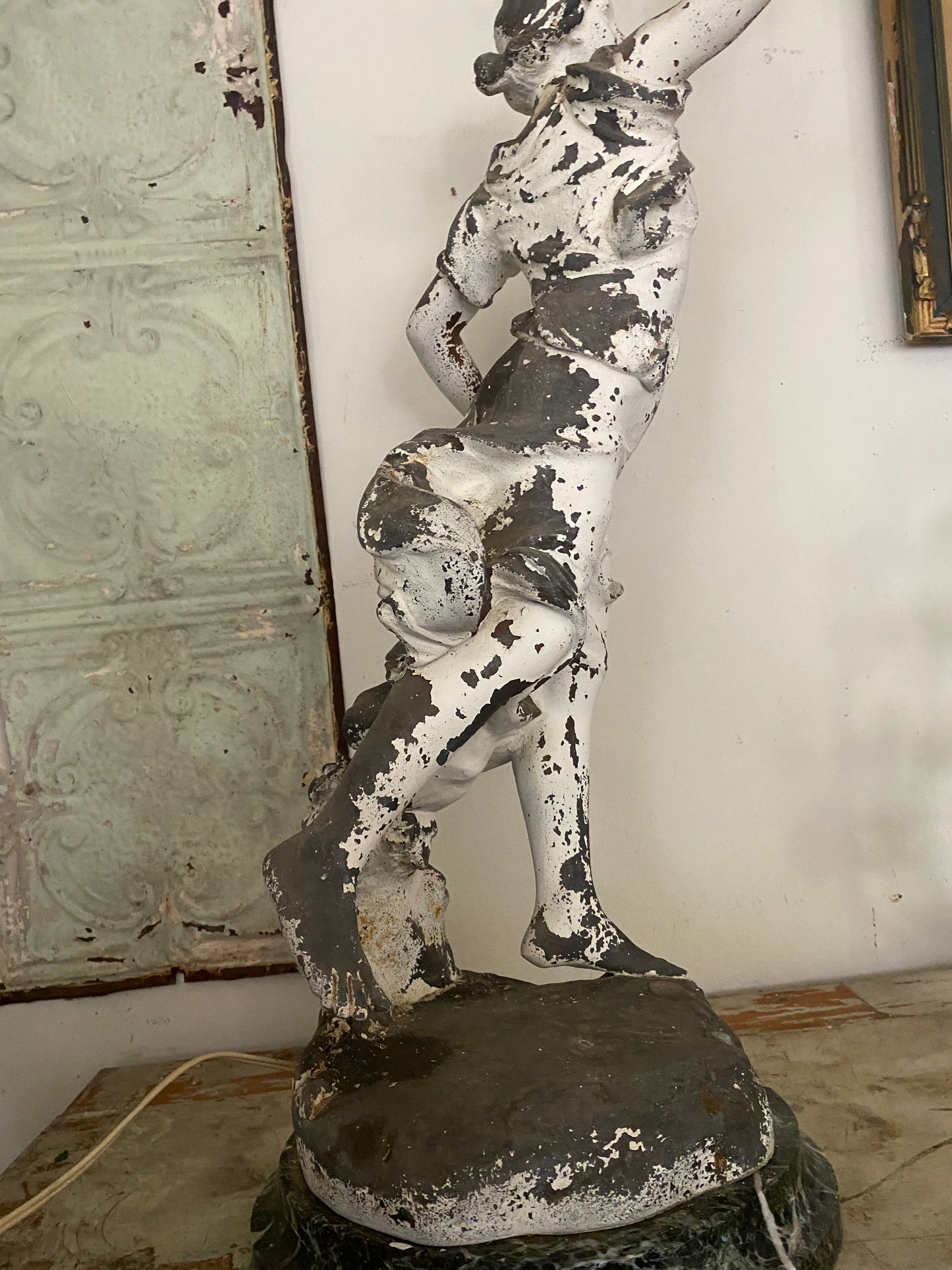 RARE Antique Marble Iron Figural Lamp