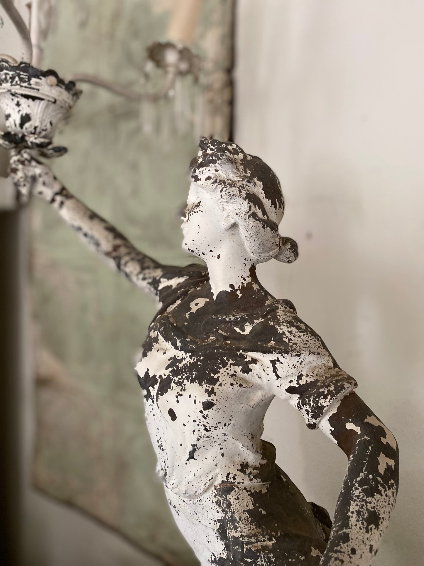 RARE Antique Marble Iron Figural Lamp