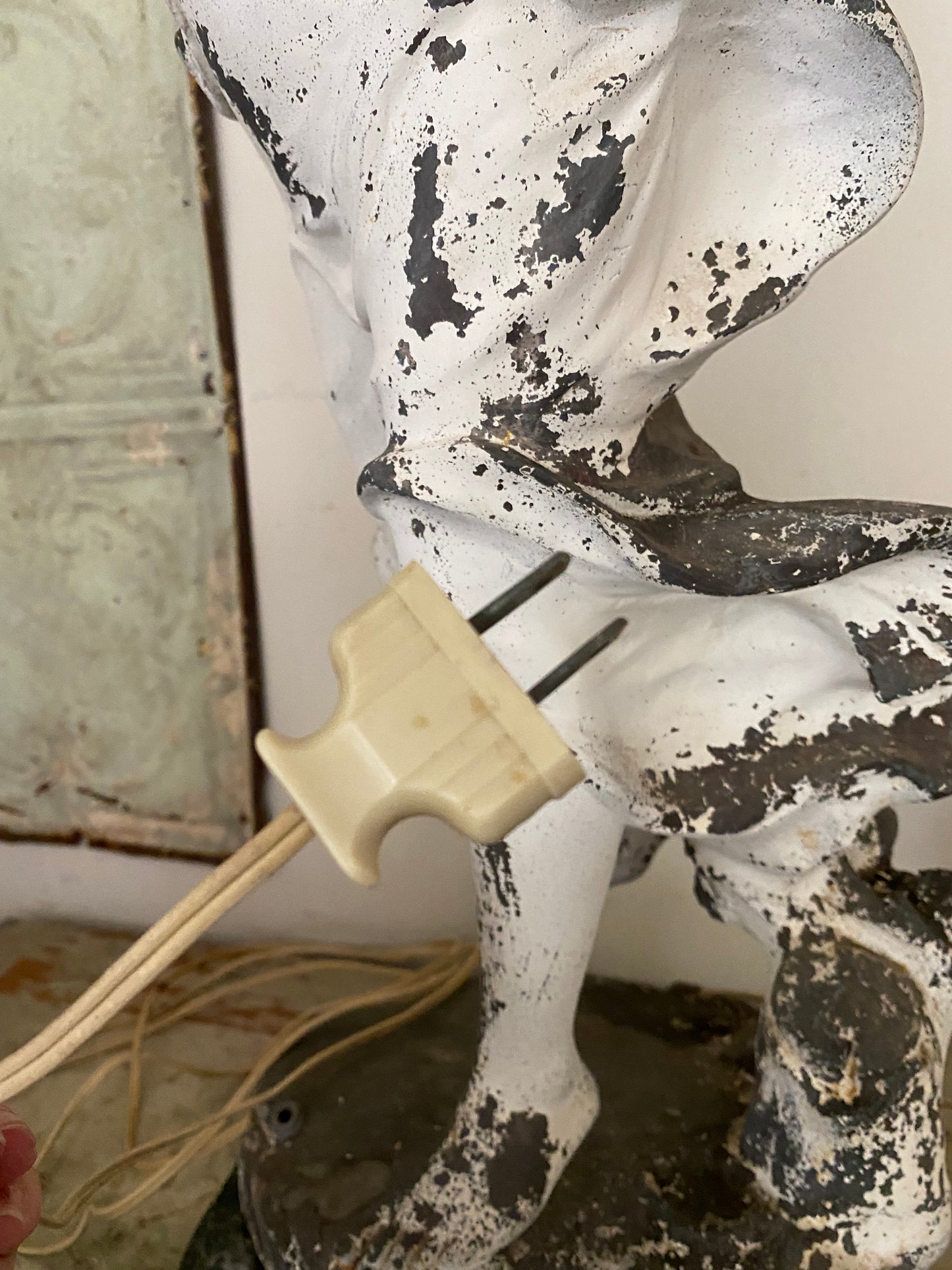 RARE Antique Marble Iron Figural Lamp