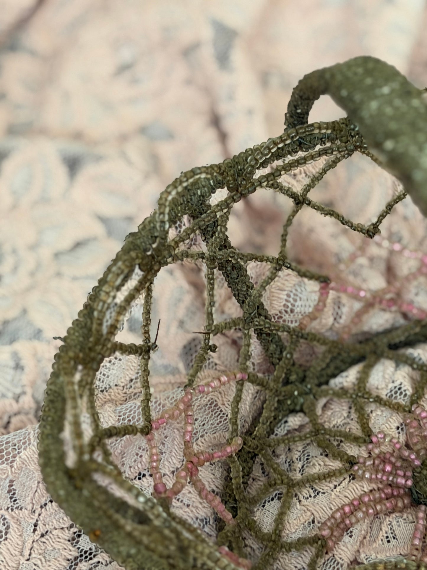 Vintage Beaded Basket Pink Floral