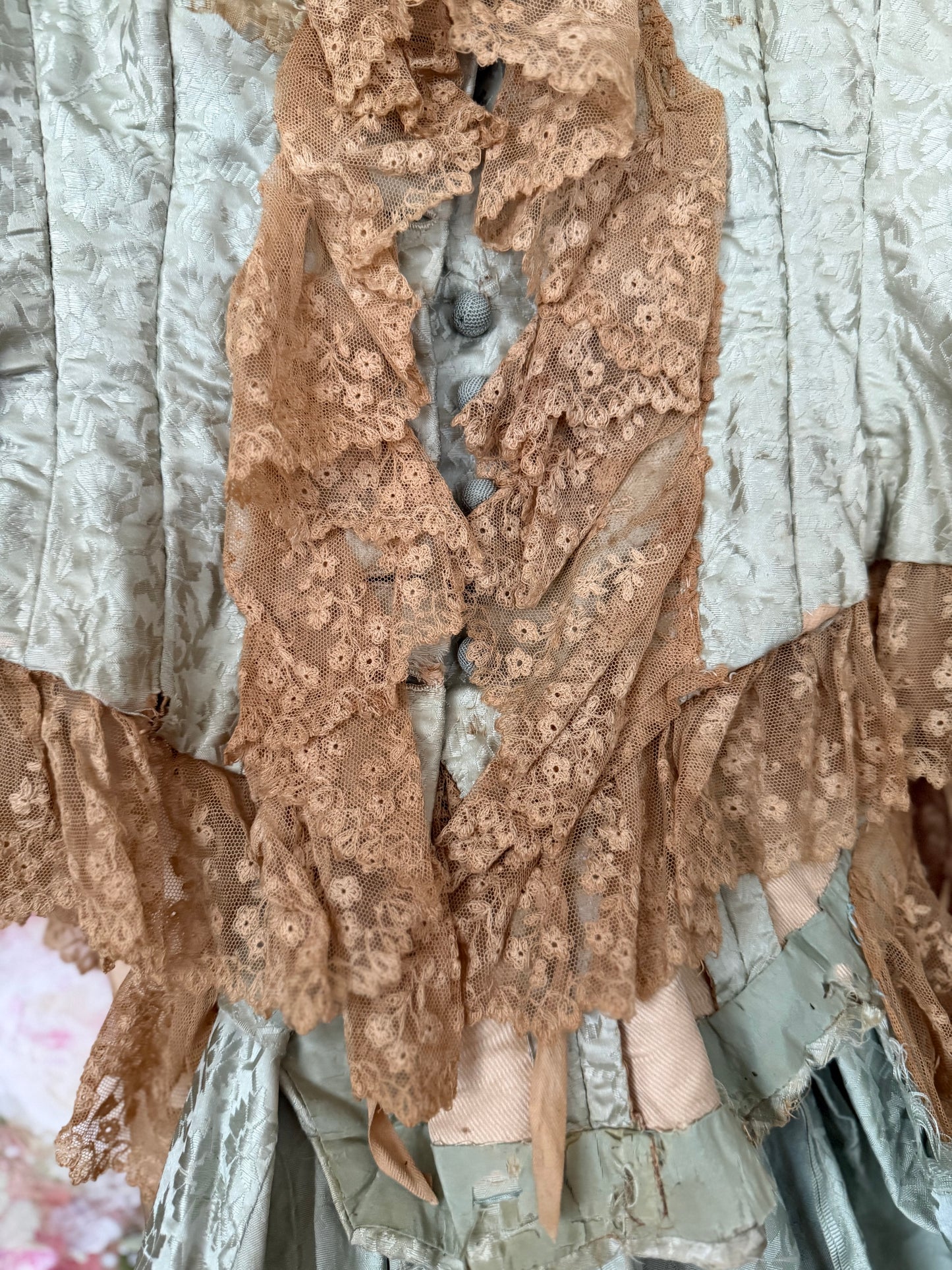 Antique Blue Silk Lace Trained Bodice
