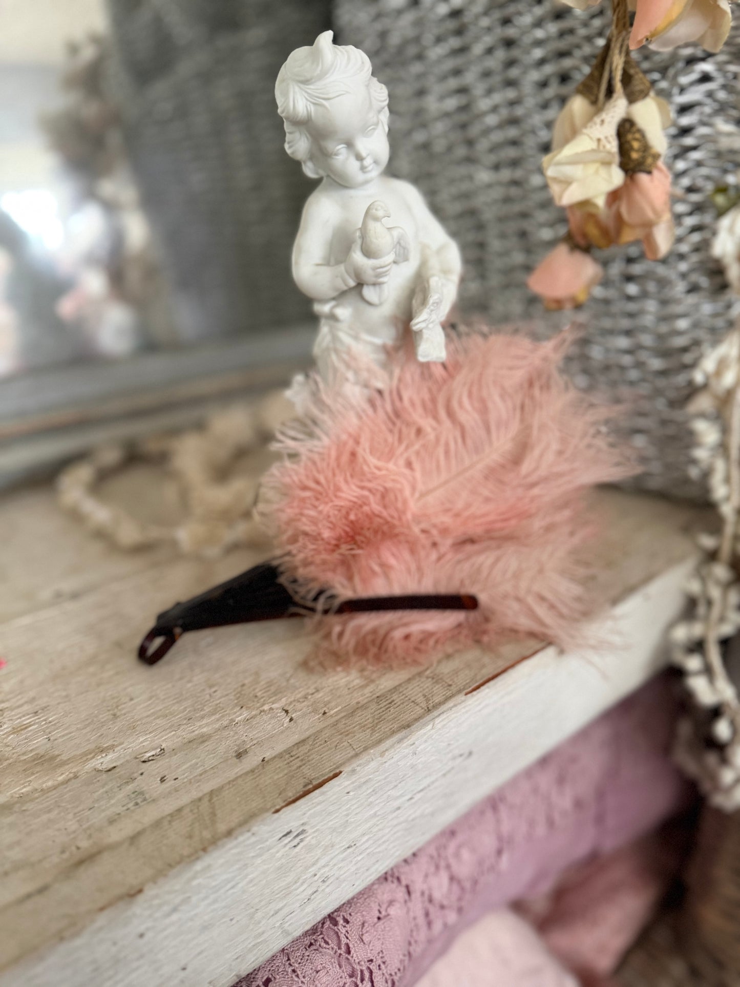 Antique Victorian Petite Pink Feather Fan
