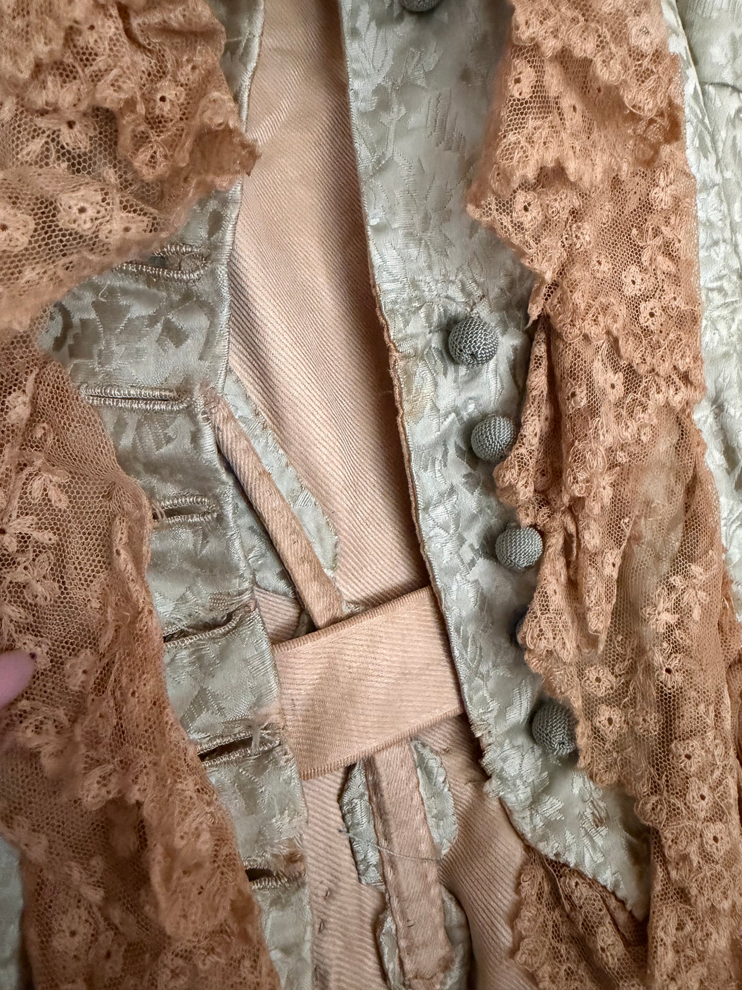 Antique Blue Silk Lace Trained Bodice