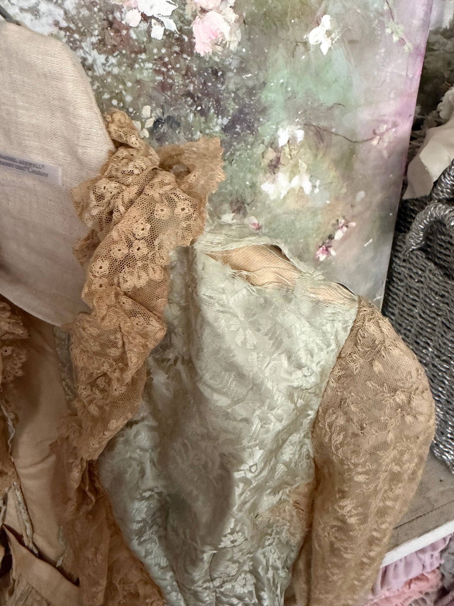 Antique Blue Silk Lace Trained Bodice