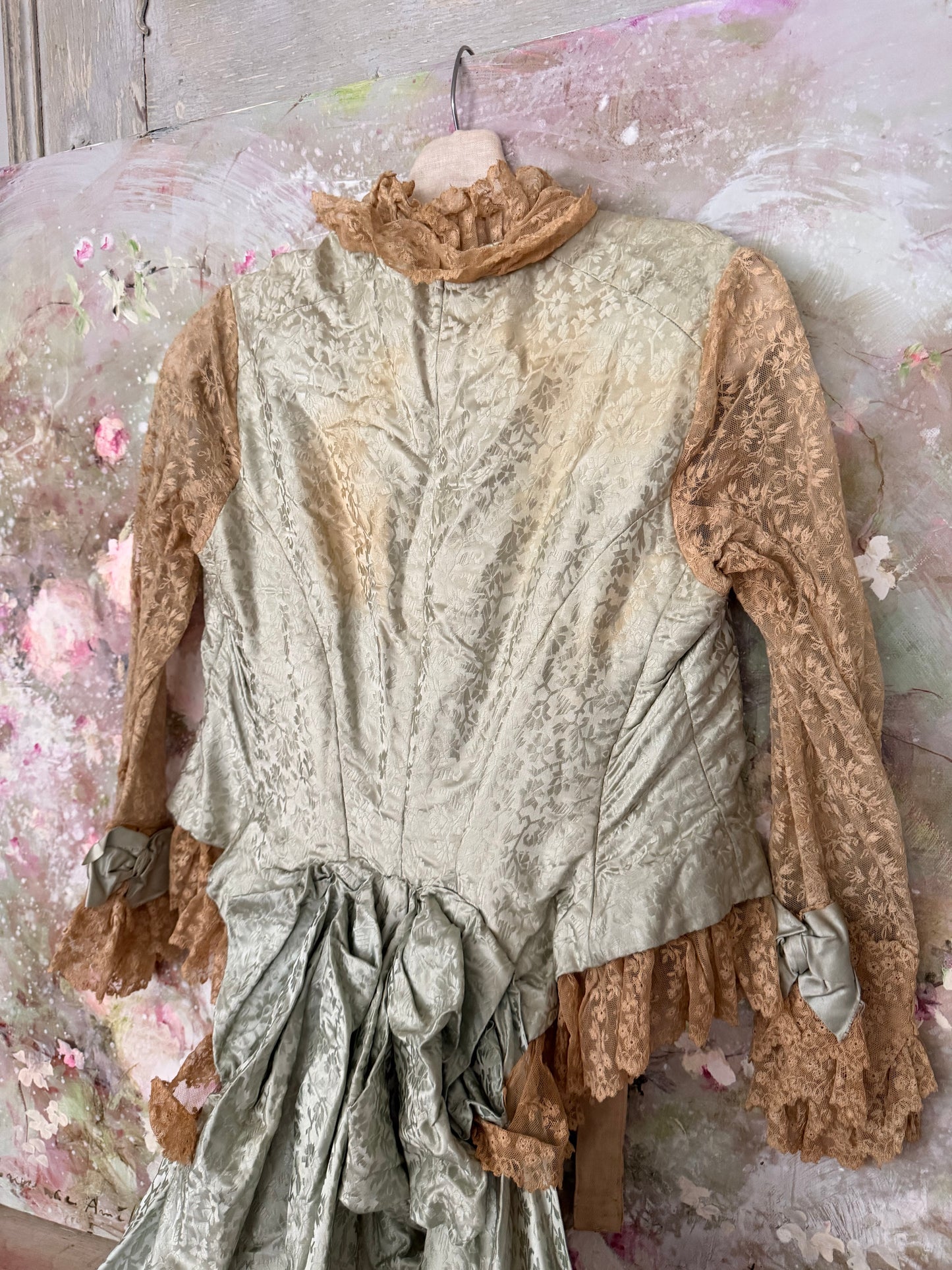 Antique Blue Silk Lace Trained Bodice
