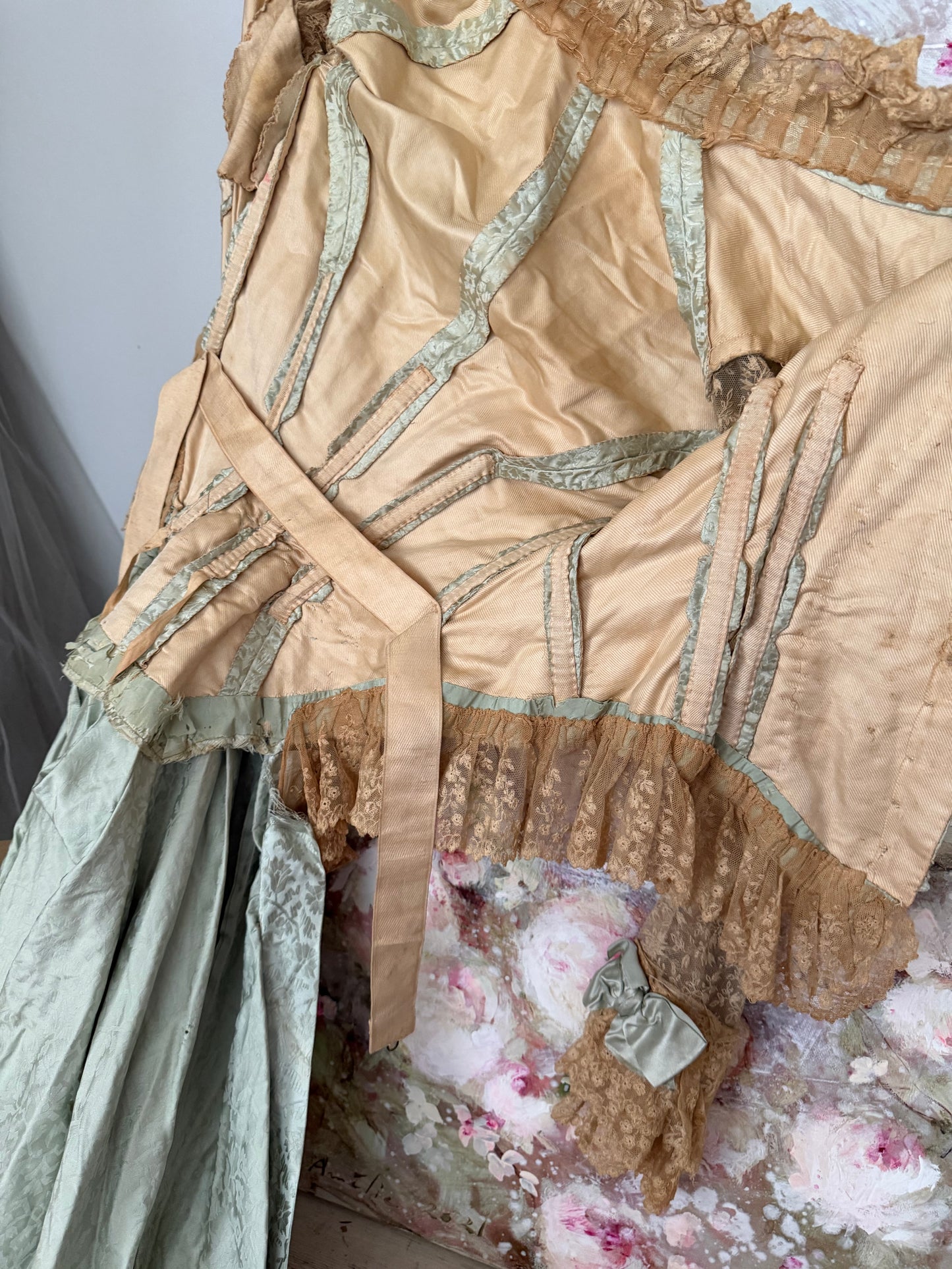 Antique Blue Silk Lace Trained Bodice
