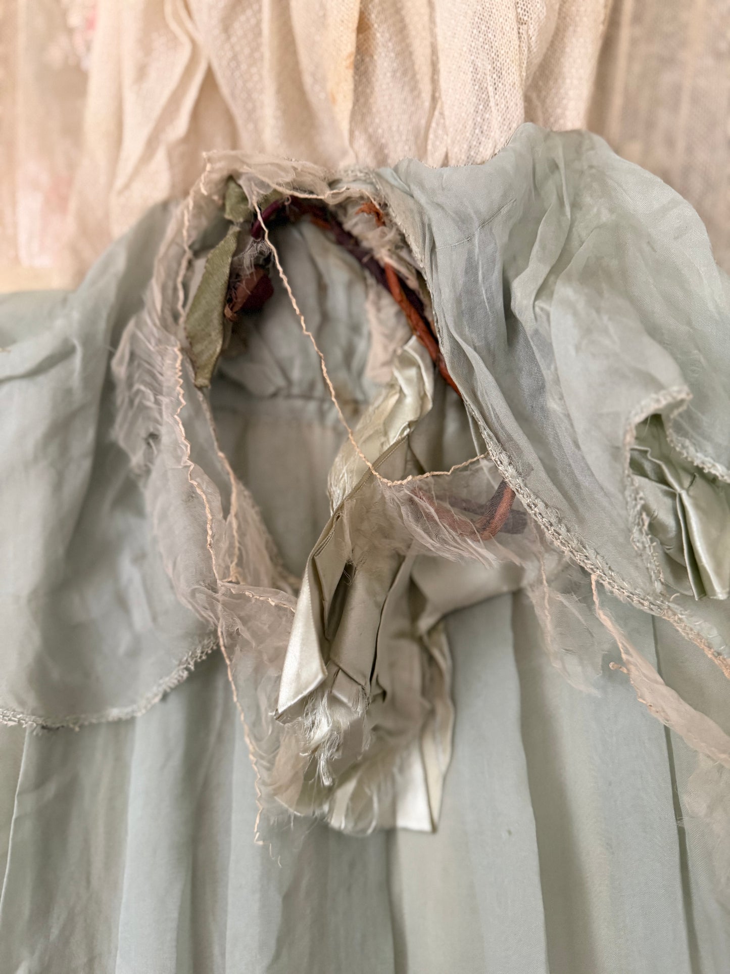 Antique Edwardian Blue Silk Lace Dress