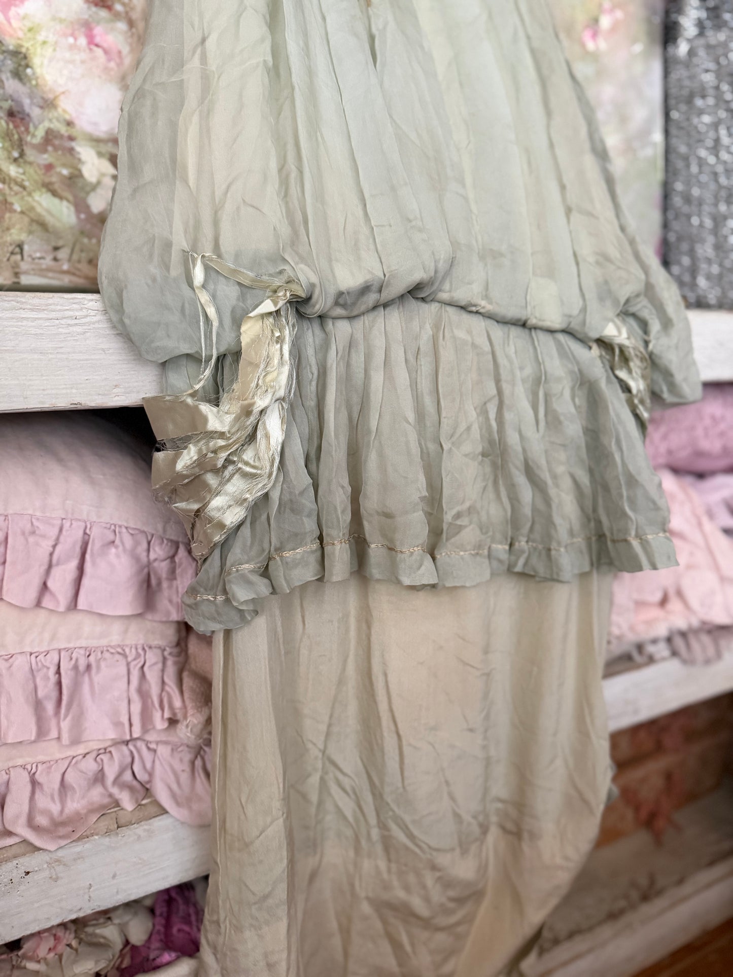 Antique Edwardian Blue Silk Lace Dress