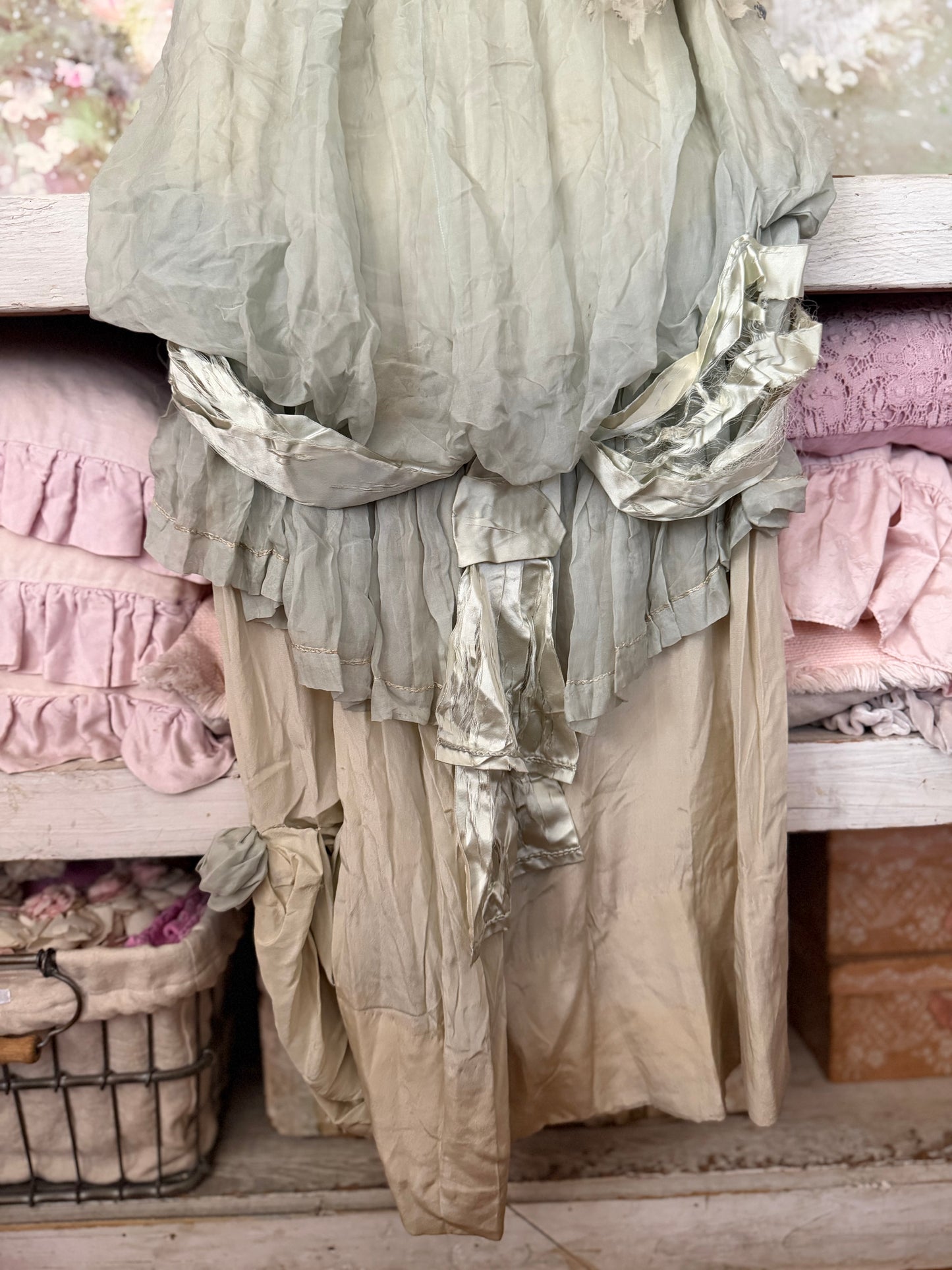 Antique Edwardian Blue Silk Lace Dress