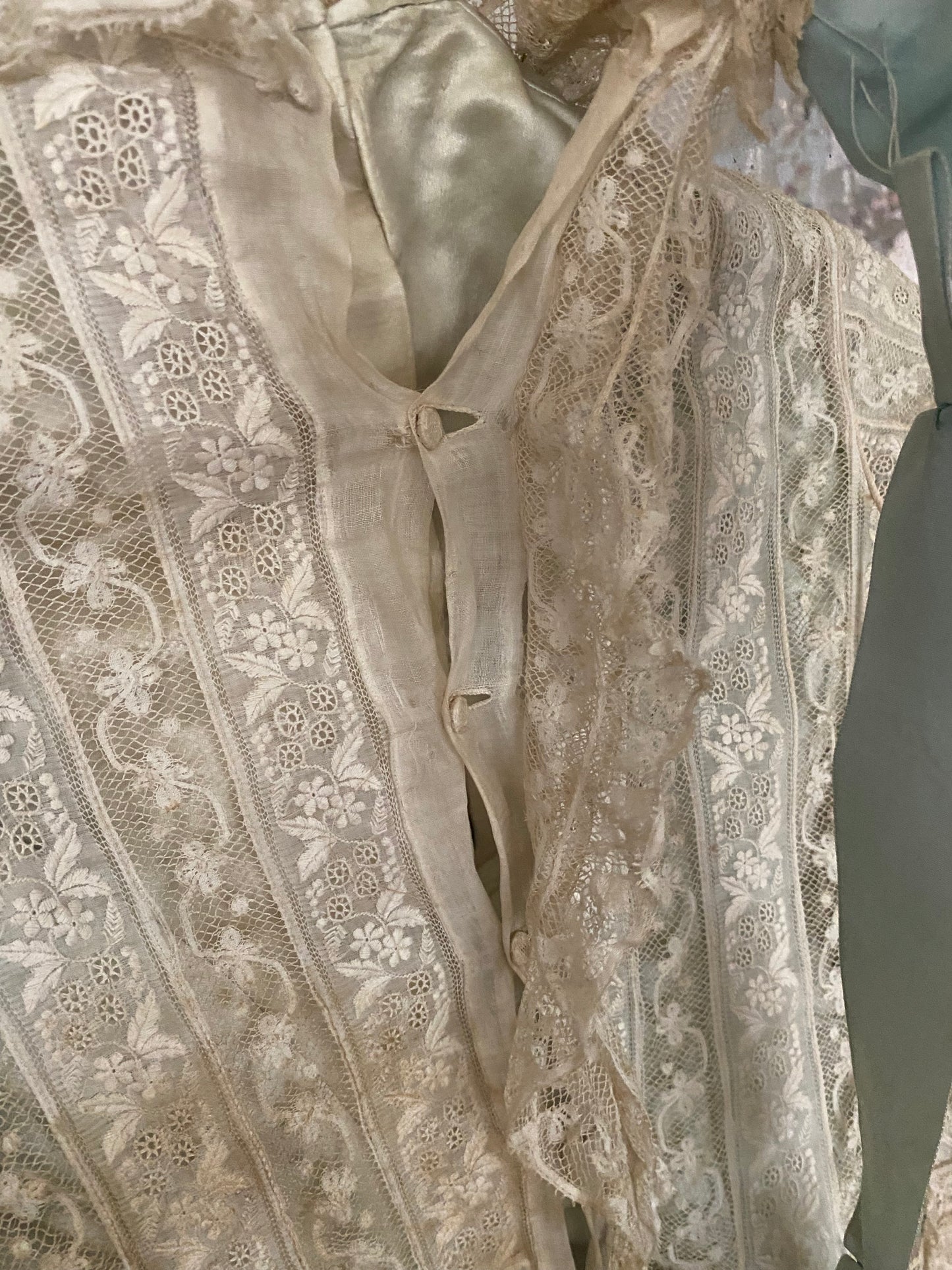 Antique Victorian Girls Gown Dress Blue Silk Lace