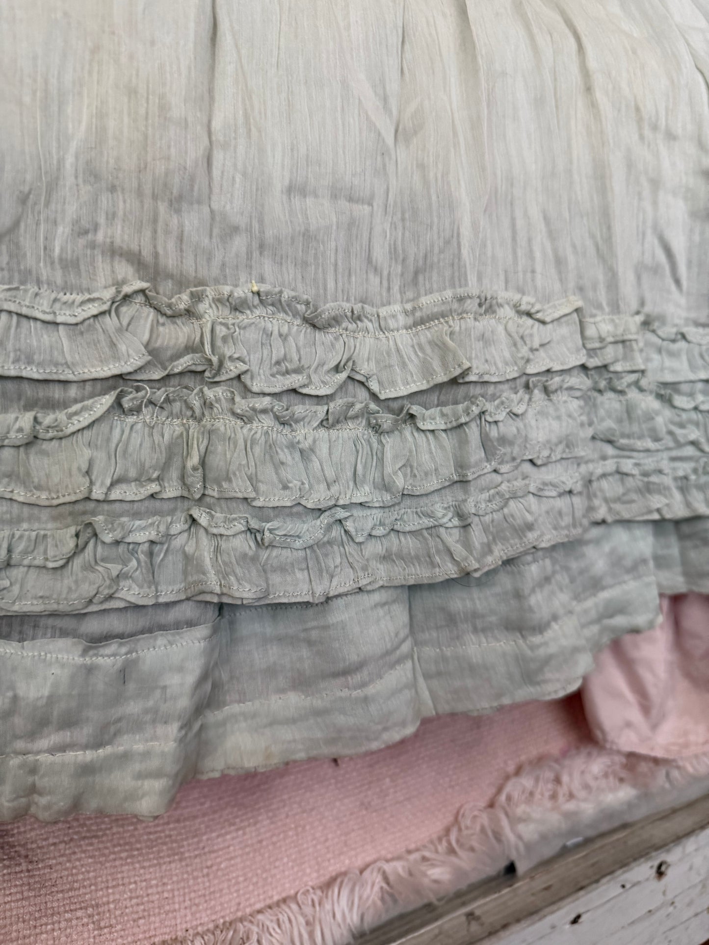 Antique Pale Blue Gauze Cotton Ruffled Hem Skirt