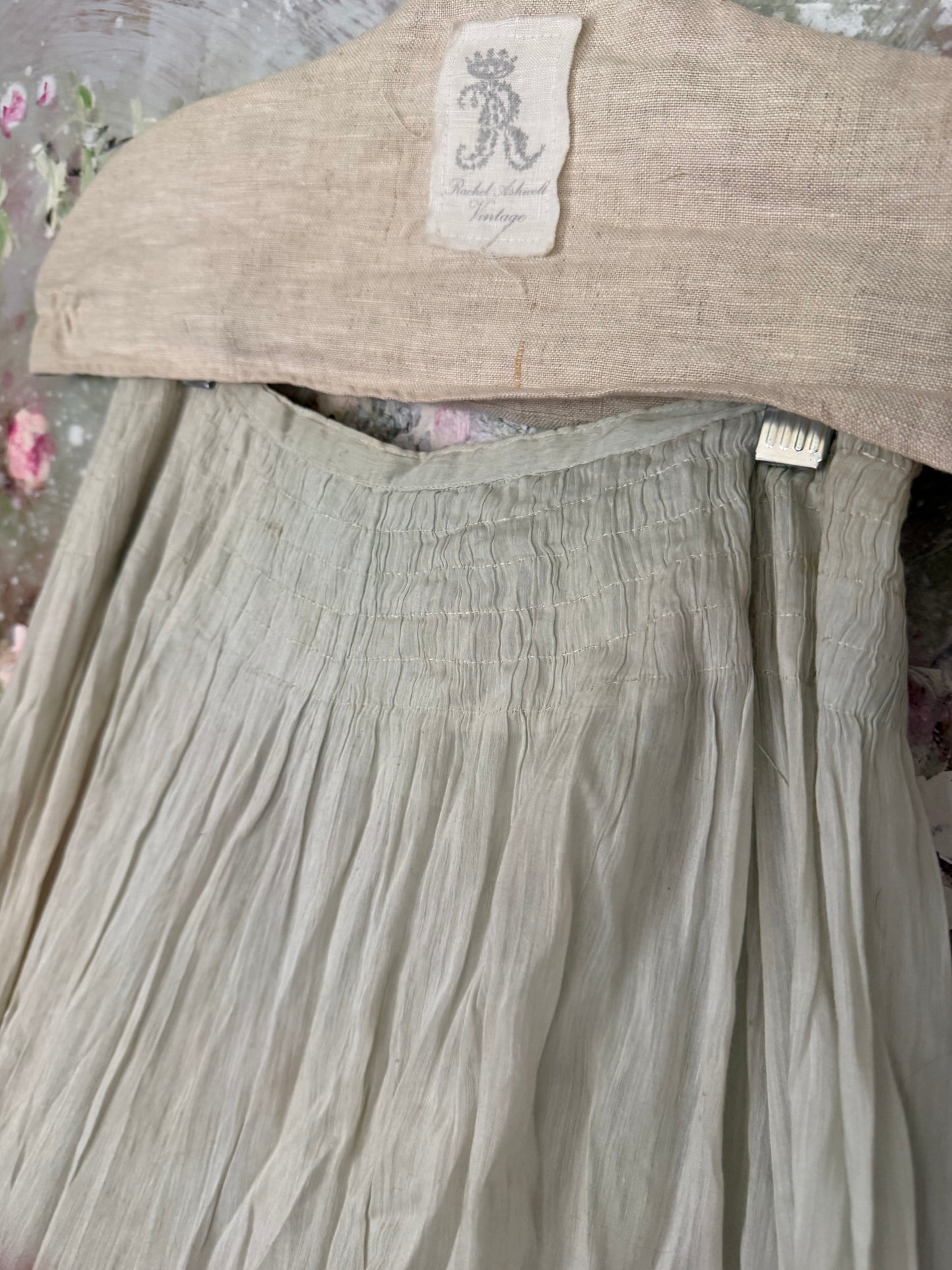 Antique Pale Blue Gauze Cotton Ruffled Hem Skirt