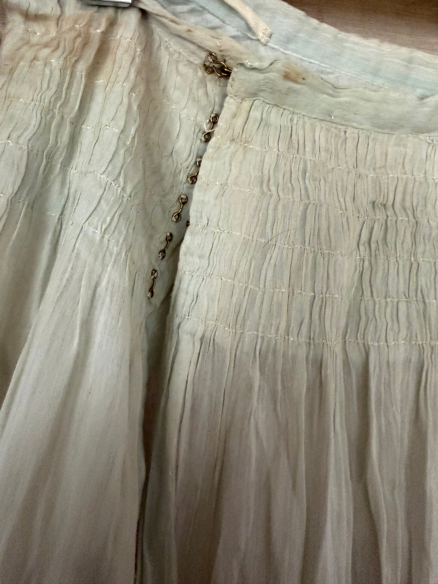 Antique Pale Blue Gauze Cotton Ruffled Hem Skirt