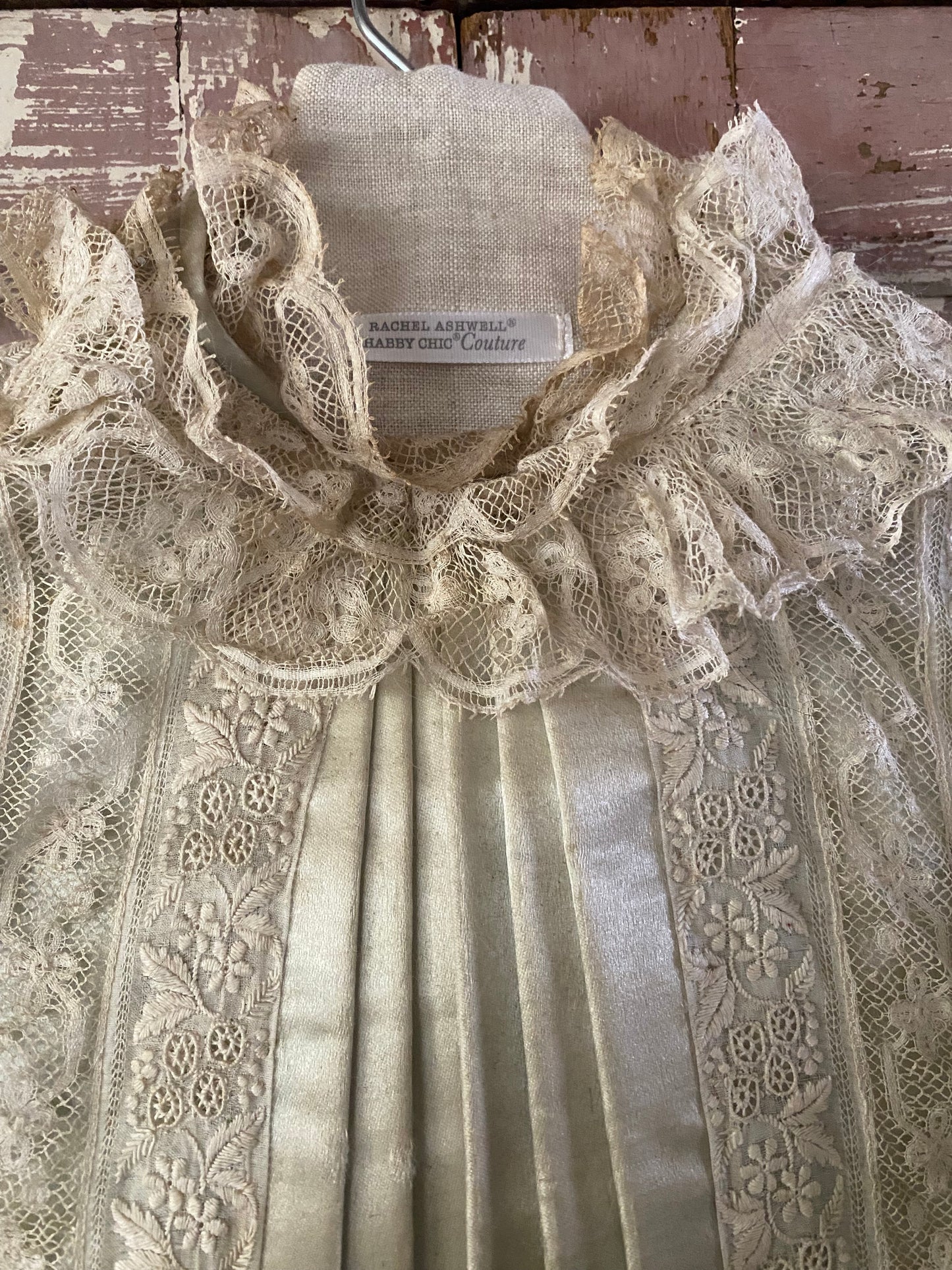 Antique Victorian Girls Gown Dress Blue Silk Lace