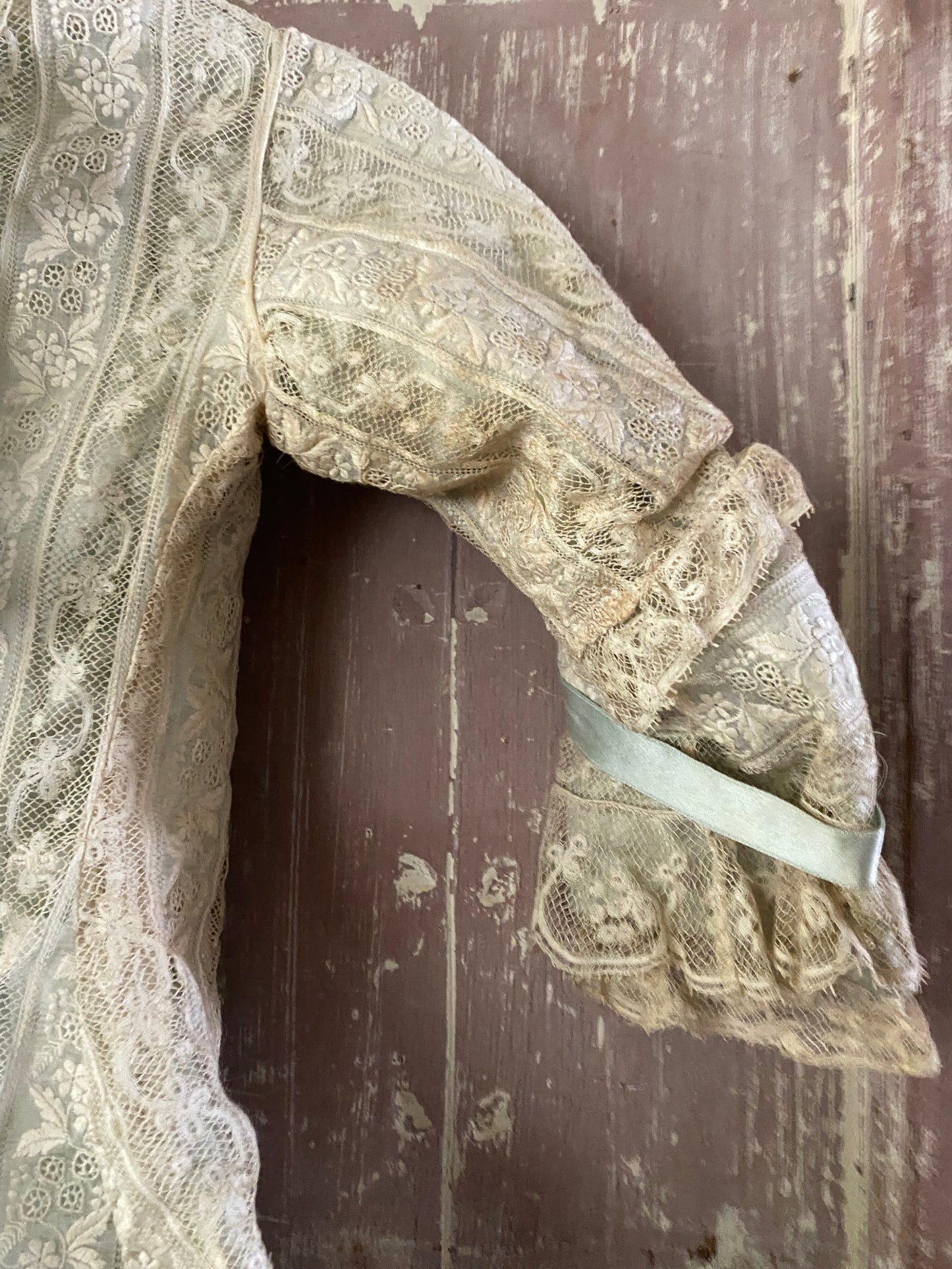 Antique Victorian Girls Gown Dress Blue Silk Lace