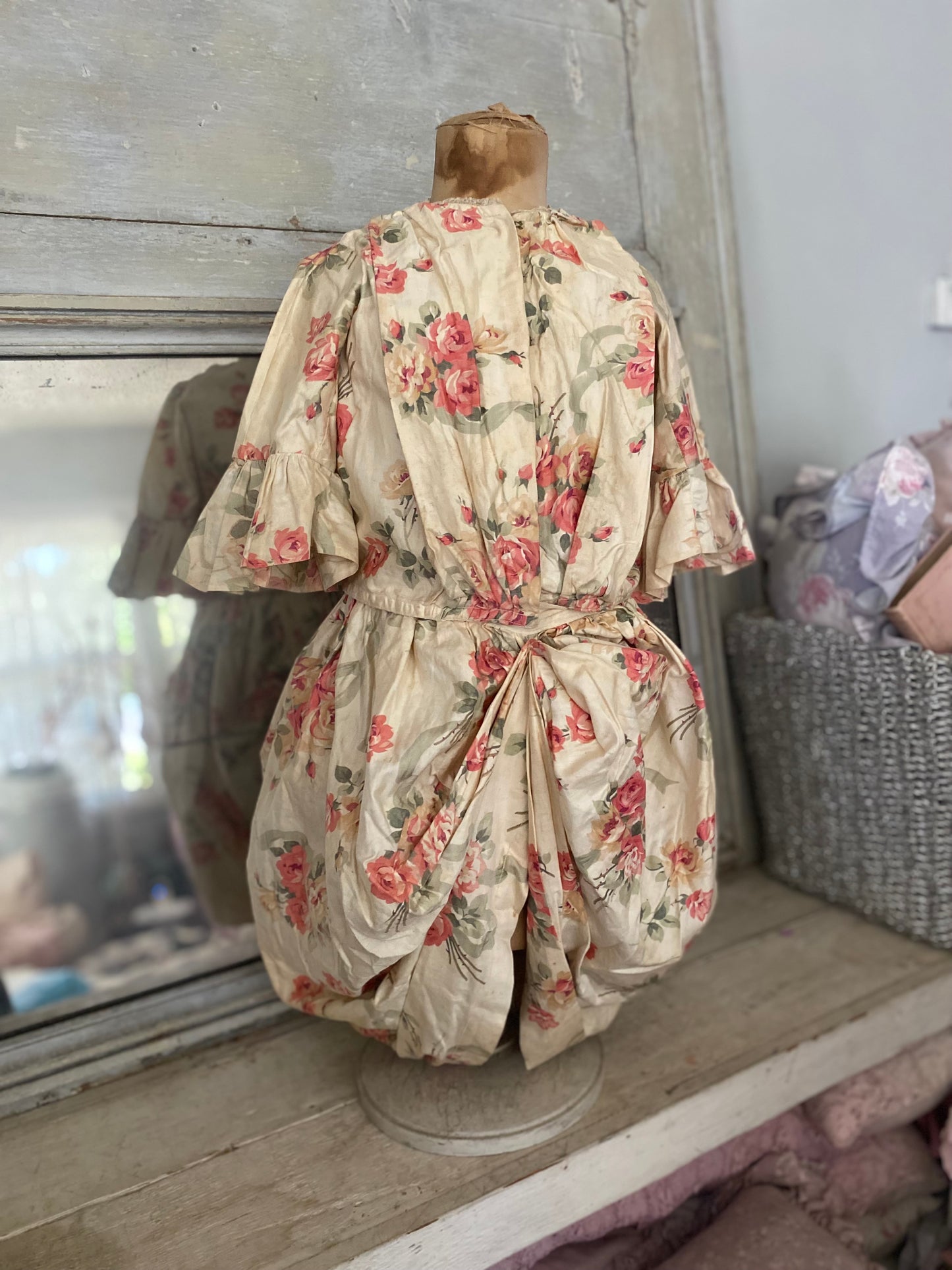 Antique Girls Bodice Dress Pink Roses & Ribbons