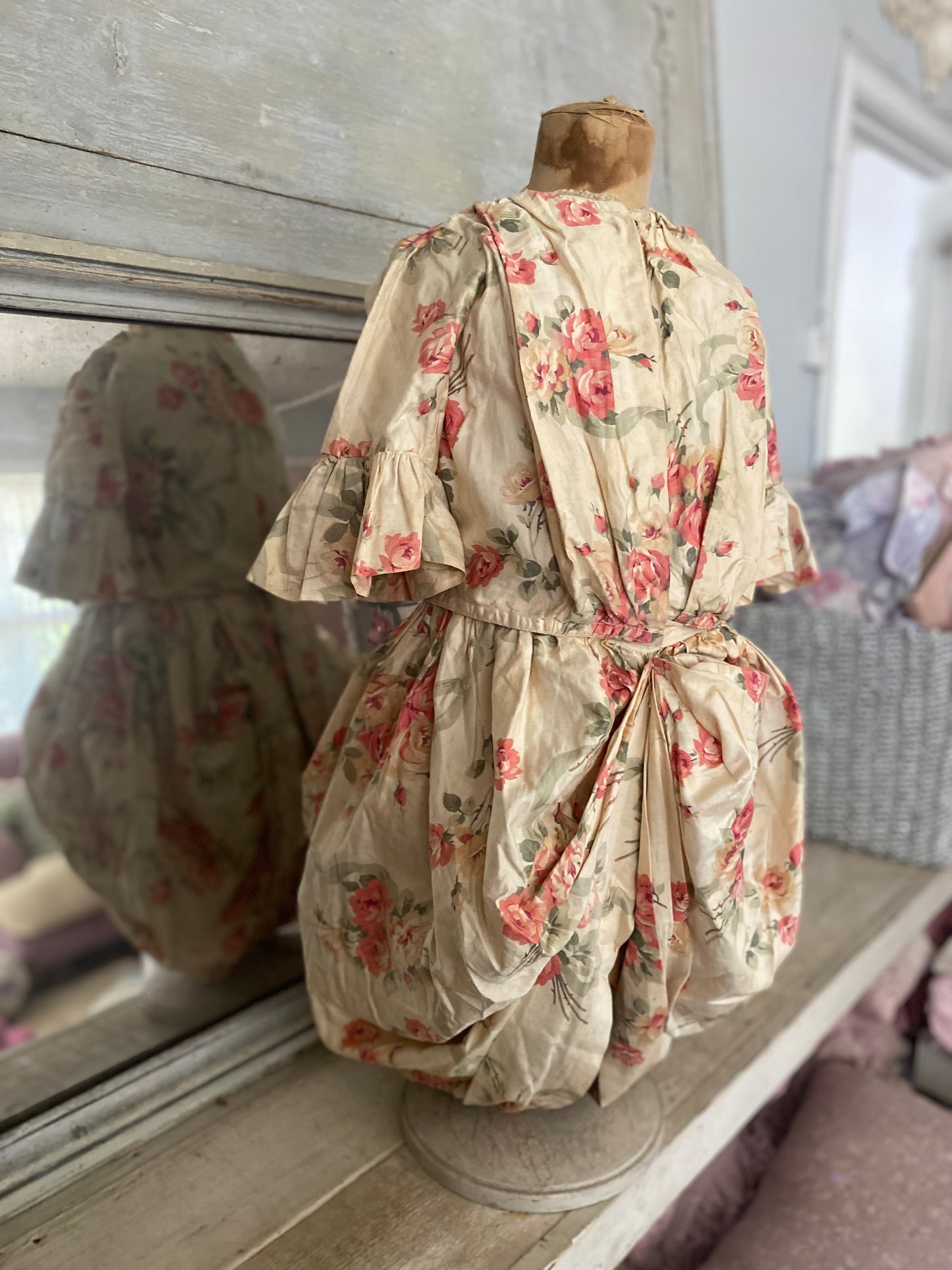 Antique Girls Bodice Dress Pink Roses & Ribbons