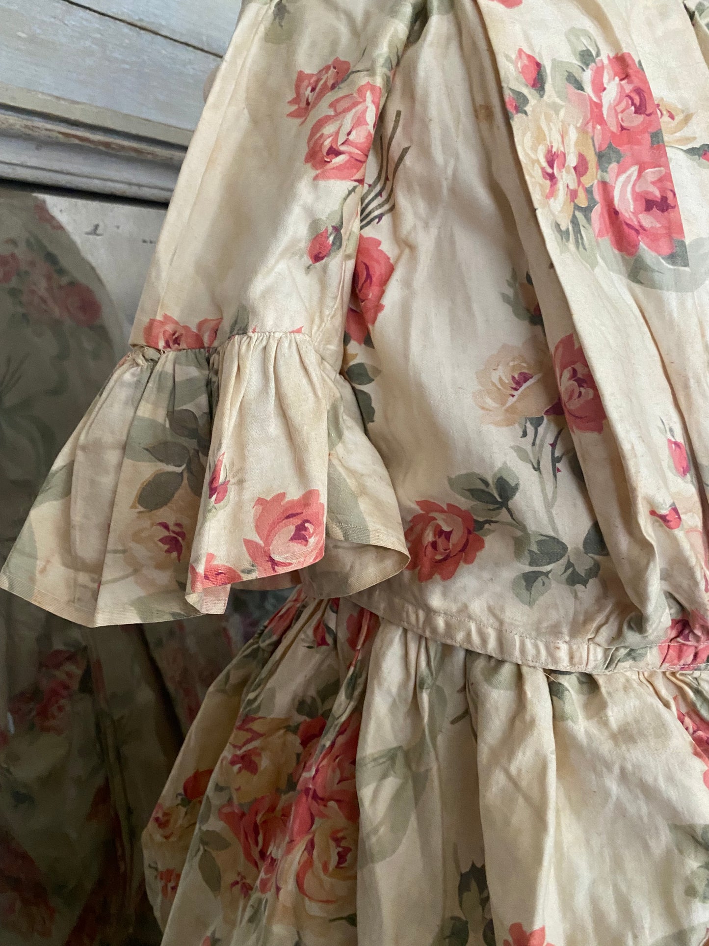 Antique Girls Bodice Dress Pink Roses & Ribbons