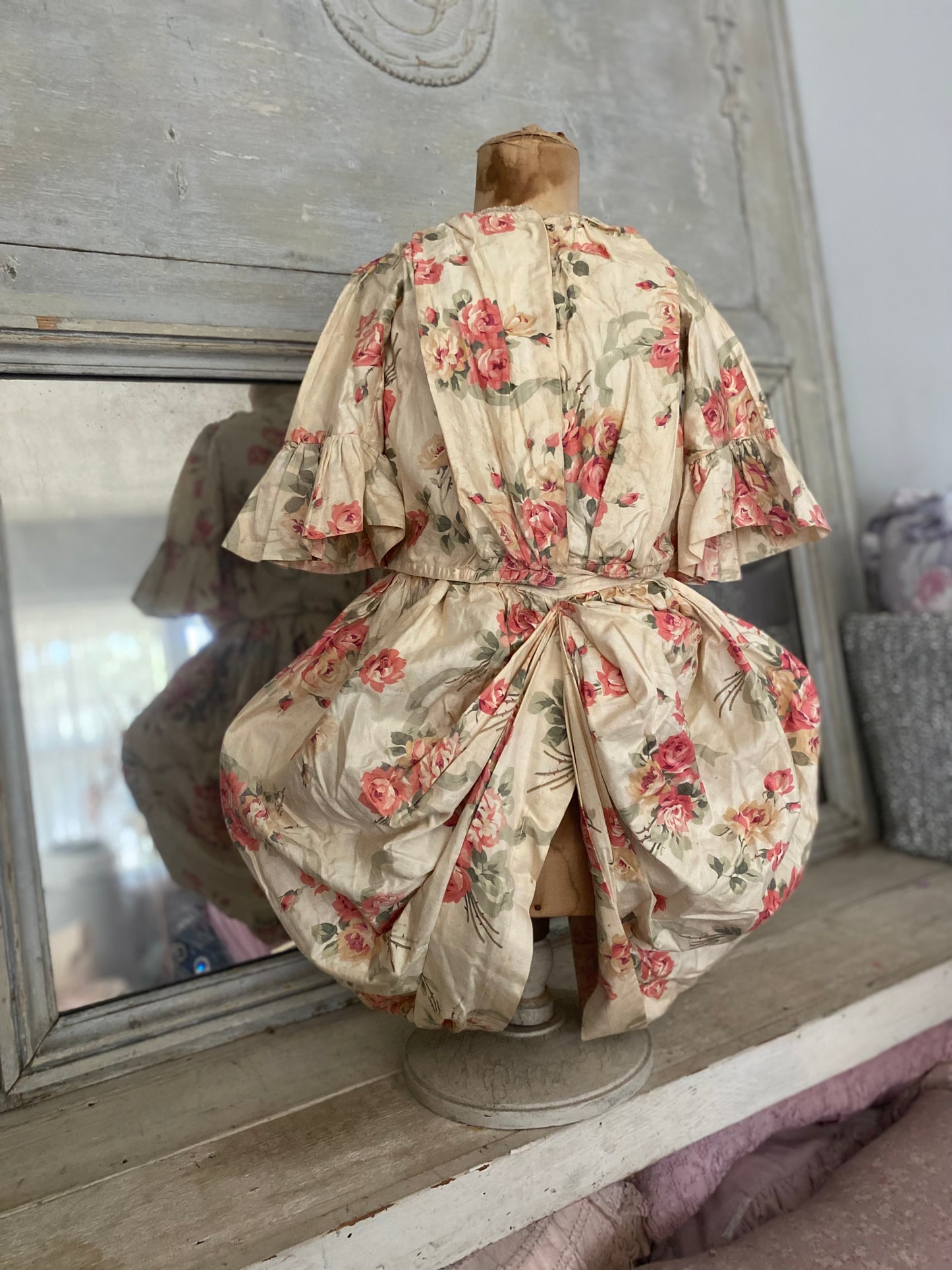 Antique Girls Bodice Dress Pink Roses & Ribbons