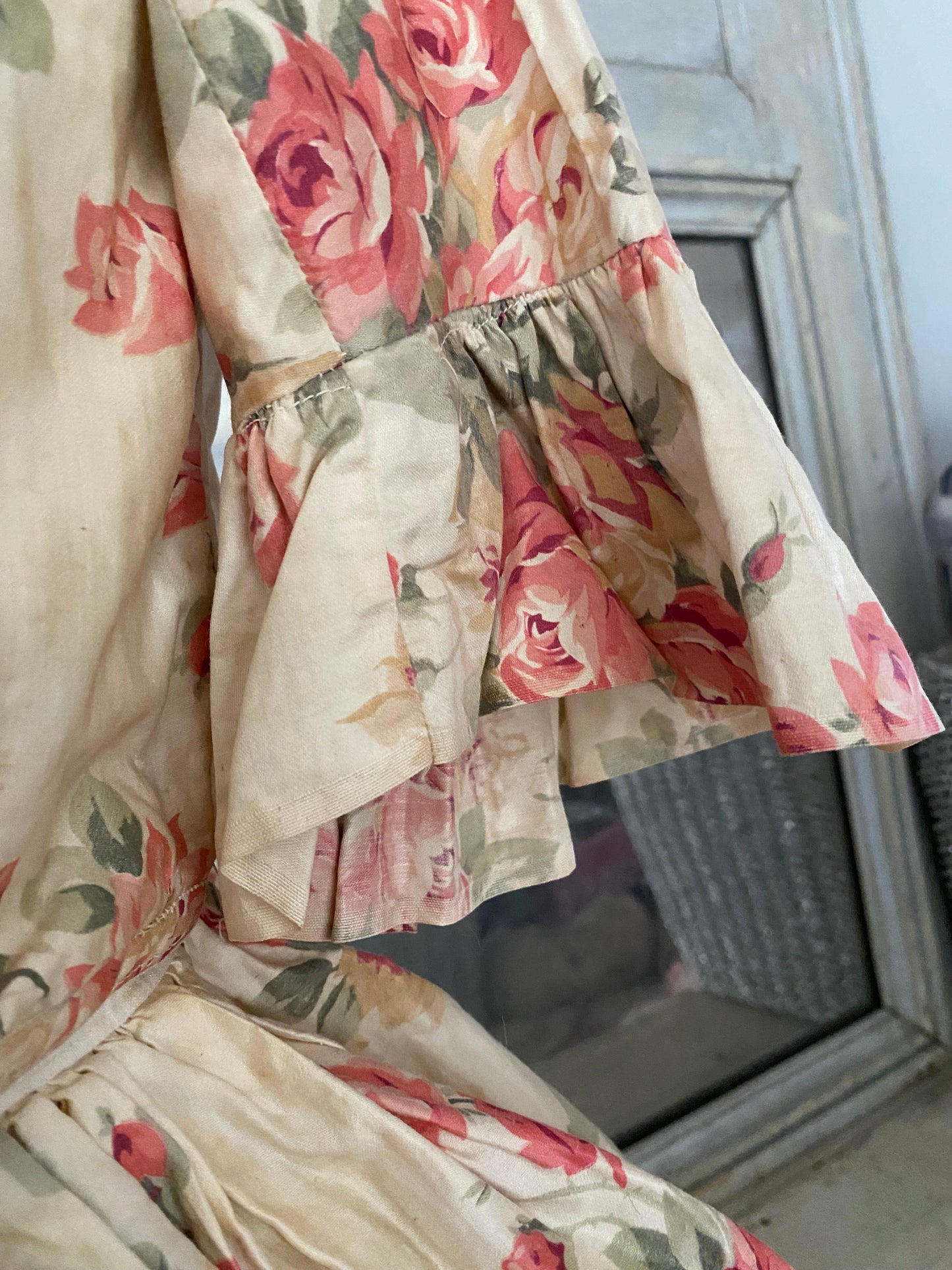Antique Girls Bodice Dress Pink Roses & Ribbons