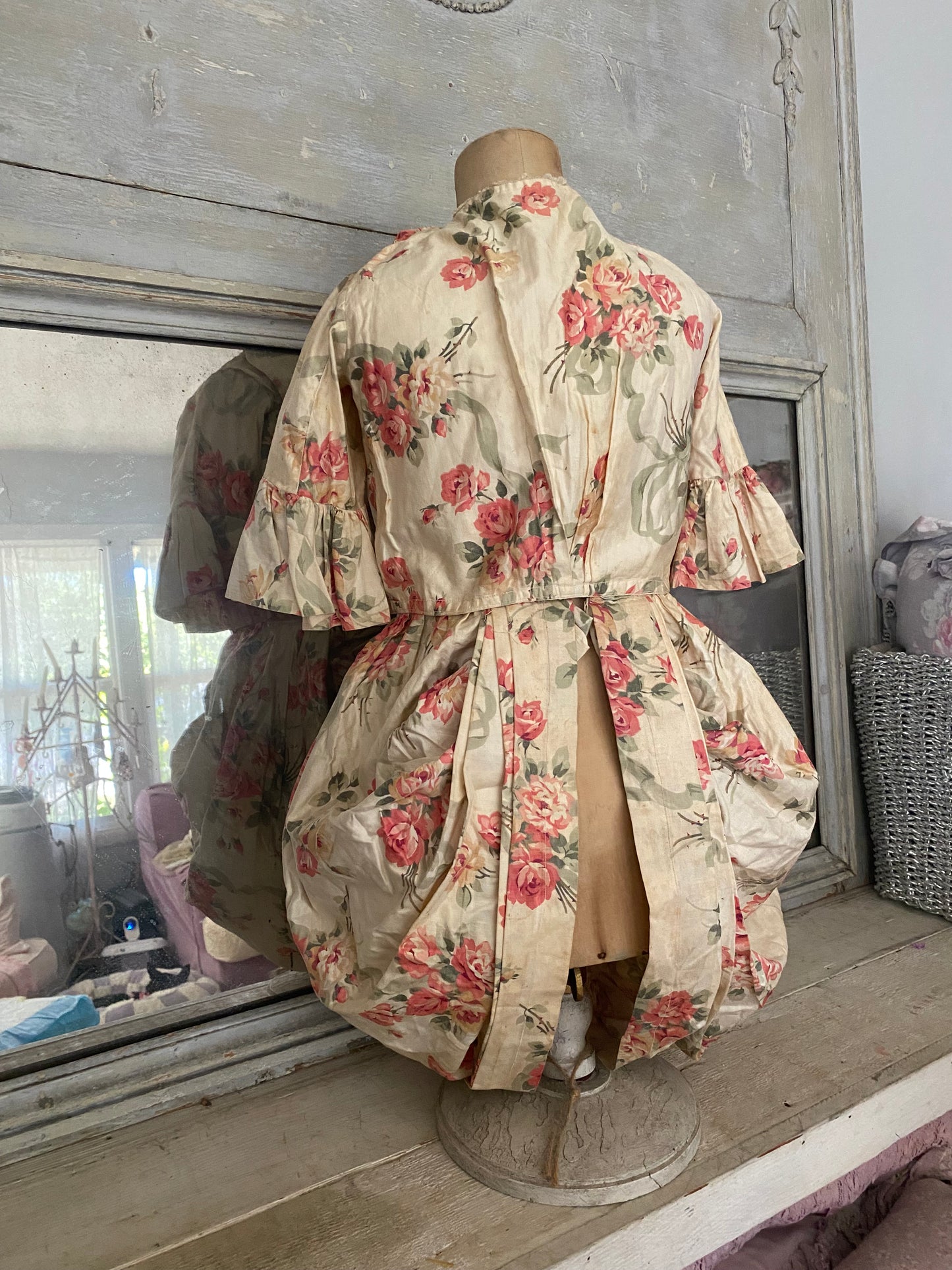 Antique Girls Bodice Dress Pink Roses & Ribbons