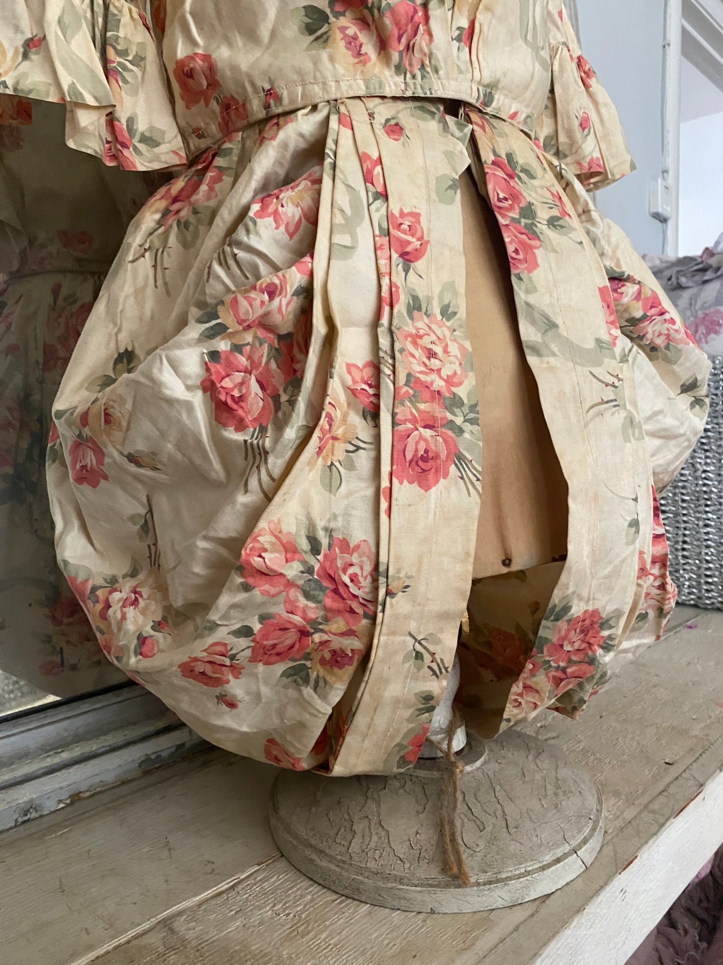 Antique Girls Bodice Dress Pink Roses & Ribbons