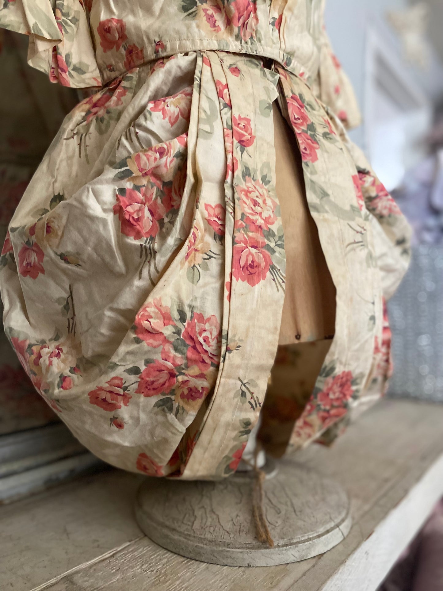 Antique Girls Bodice Dress Pink Roses & Ribbons