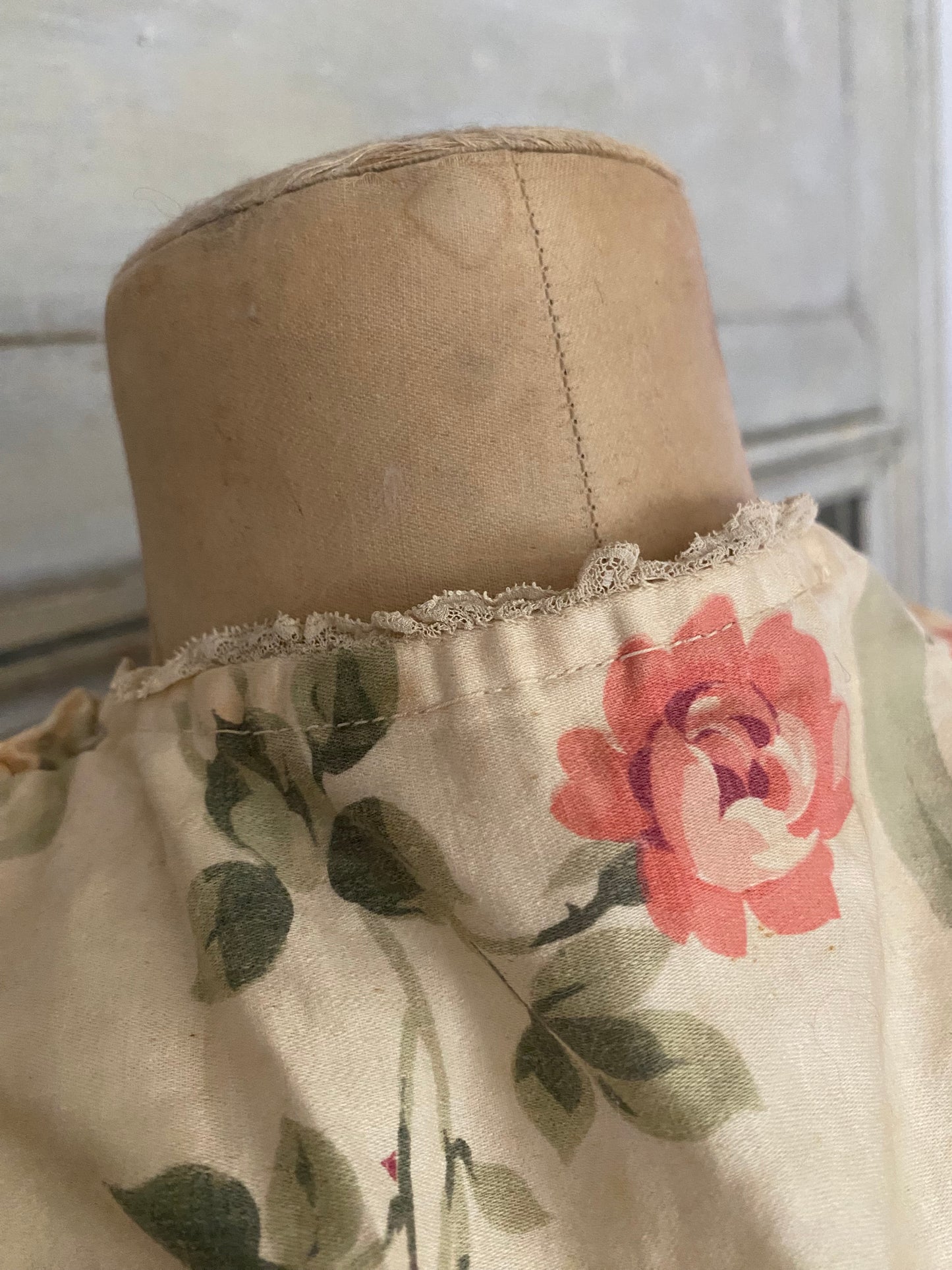 Antique Girls Bodice Dress Pink Roses & Ribbons