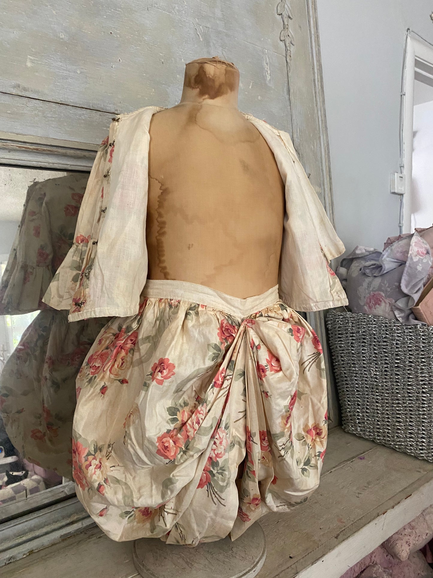 Antique Girls Bodice Dress Pink Roses & Ribbons