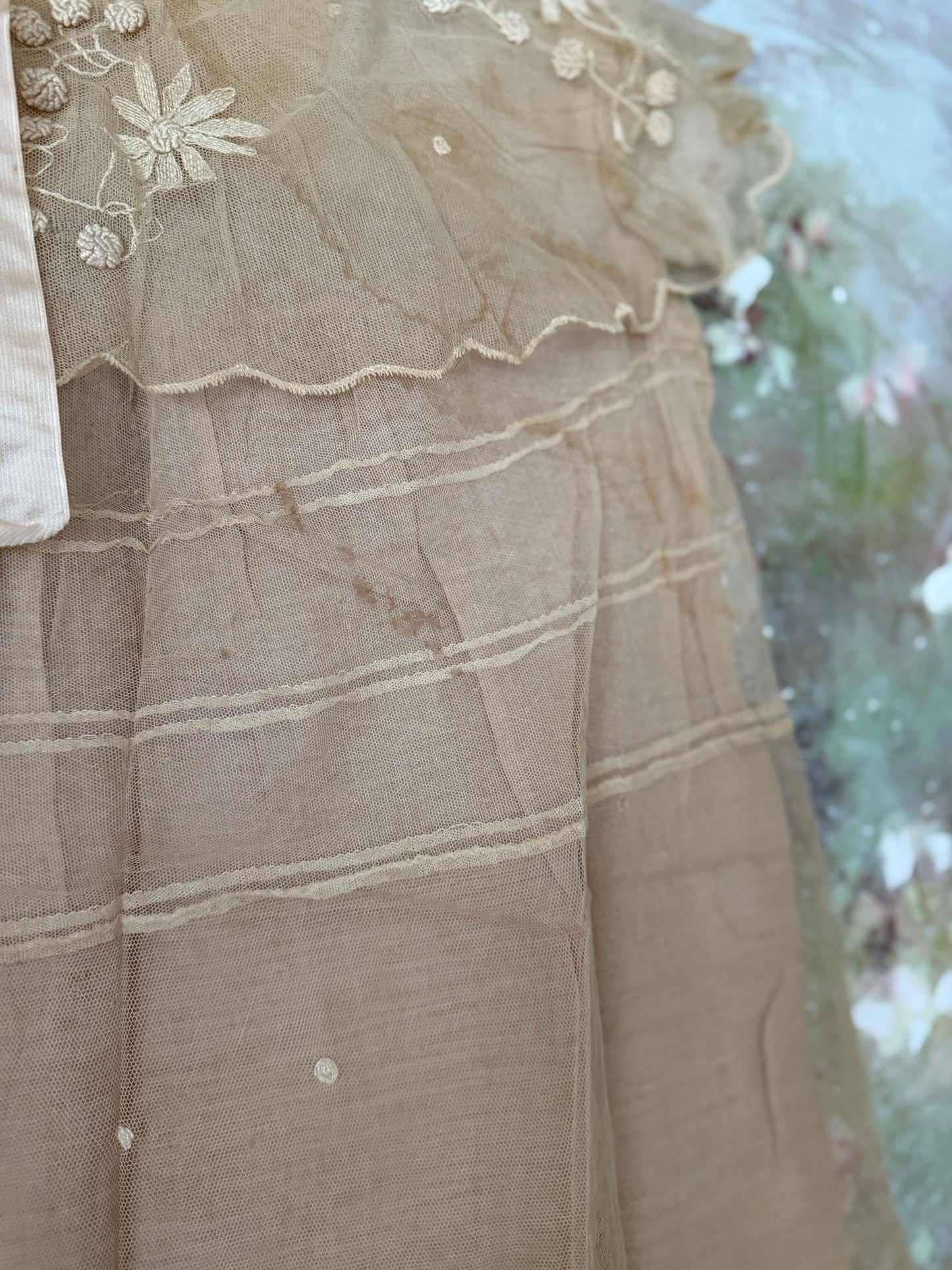 STORY SALE Antique Girls Lace Dress Pink Silk Ribbon