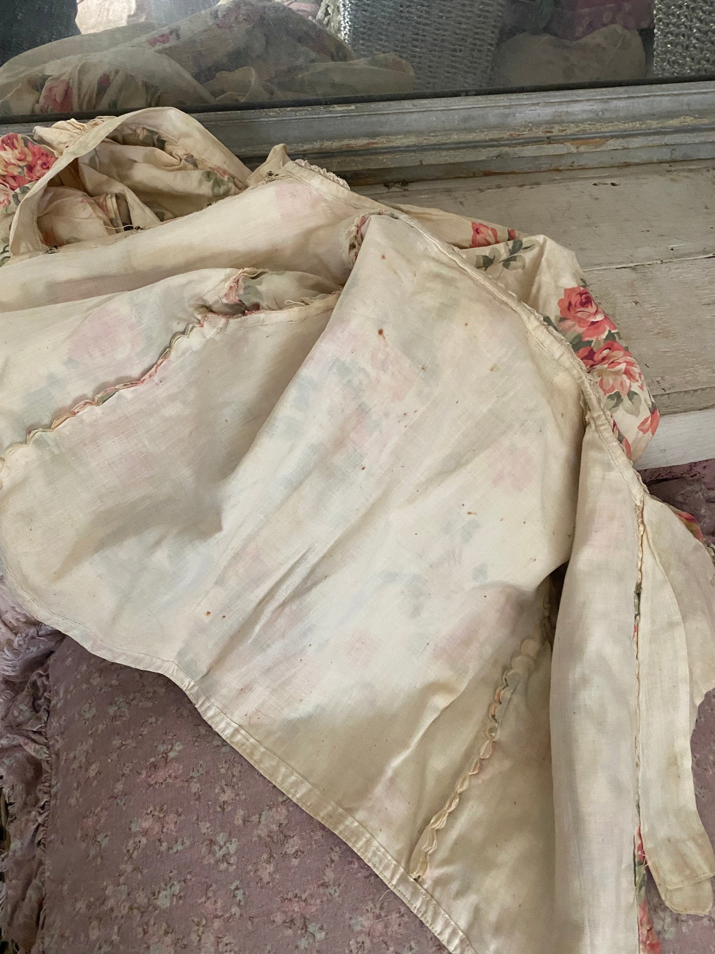 Antique Girls Bodice Dress Pink Roses & Ribbons