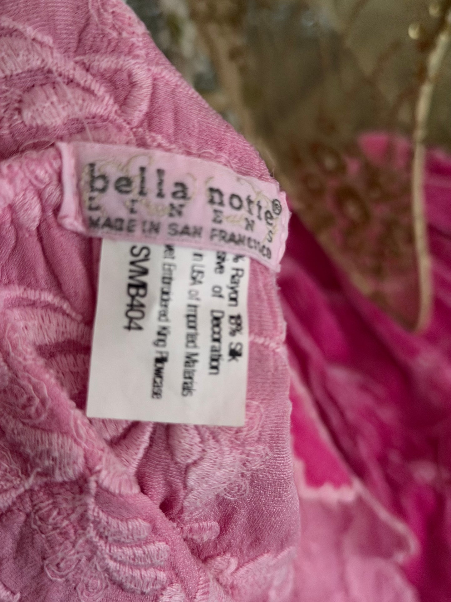 Pair Bella Notte Pink Silk Embroidered Velvet King Pillowcase