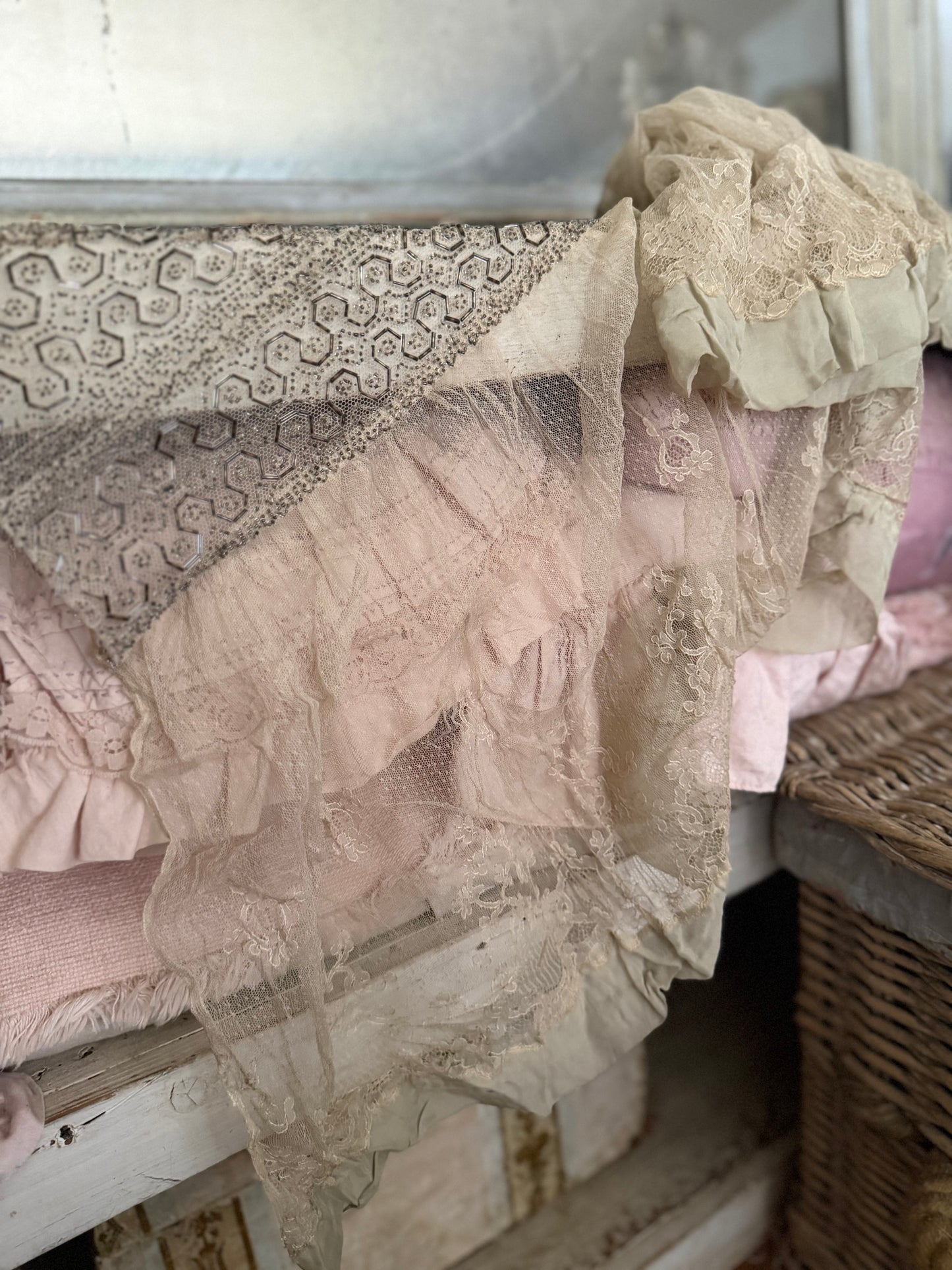 Antique Silk Beaded Lace Panel From Edwardian Dress