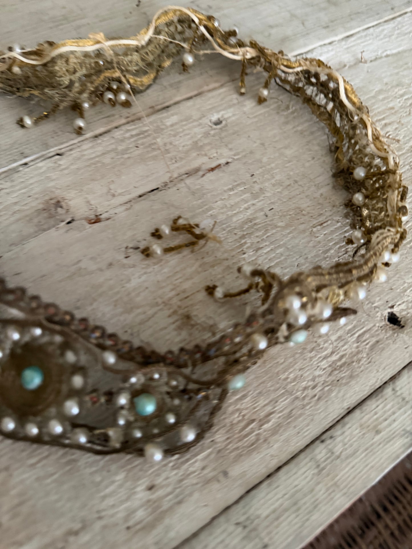 Antique 1920's Egyptian Revival Gold Metallic Beaded Headpiece