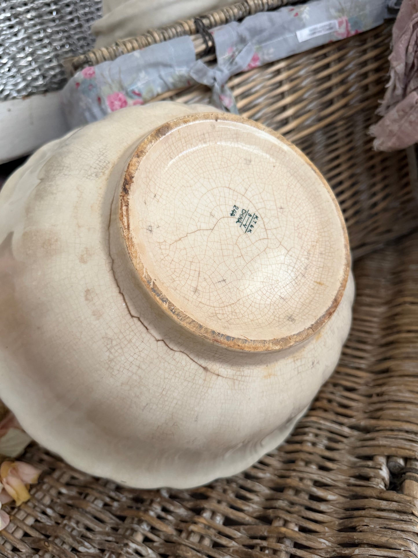 XL Antique 19th C Timeworn Ironstone Bowl