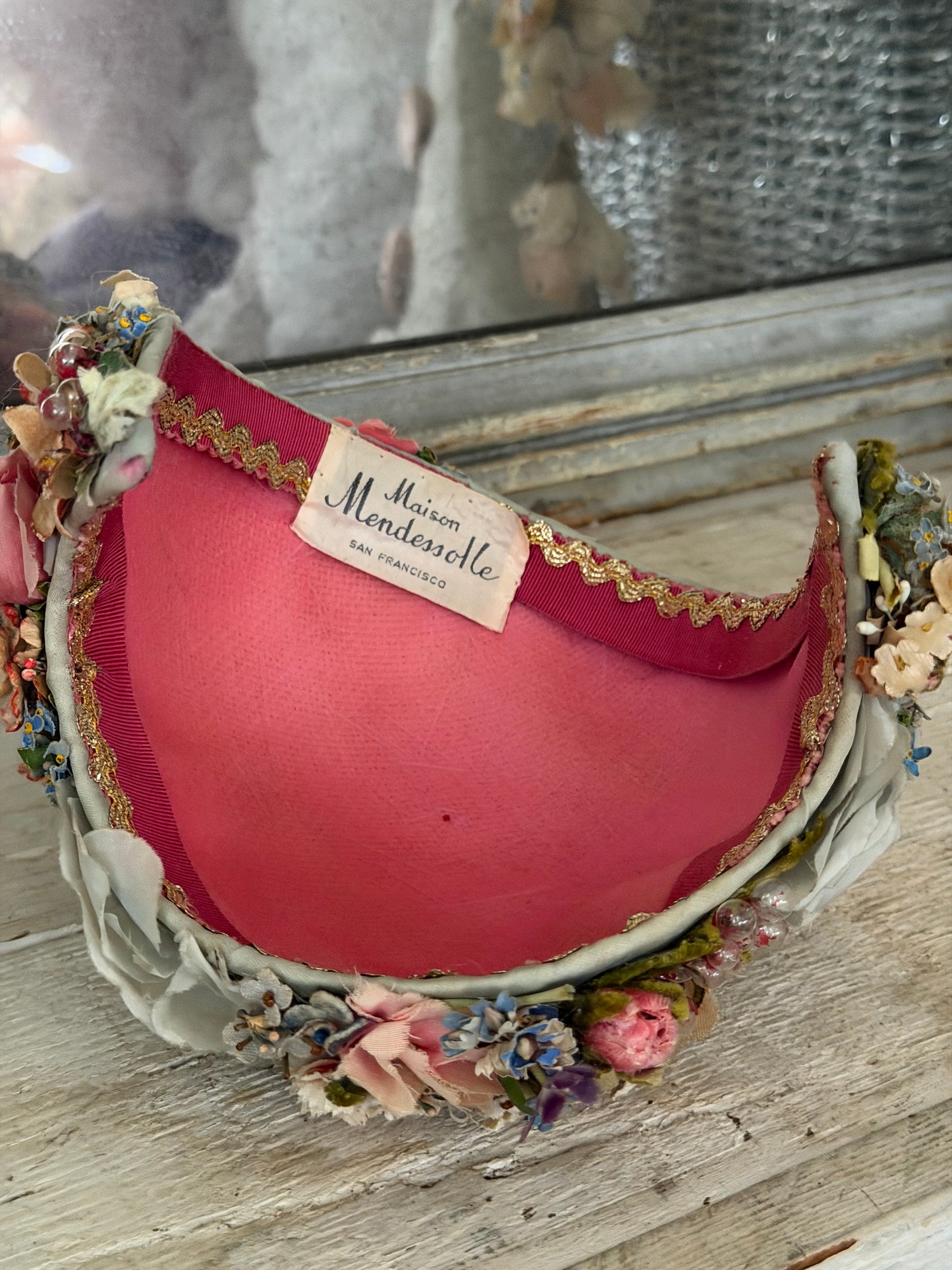 Elaborate Vintage Pastel Blue Pink Millinery Flower Hat