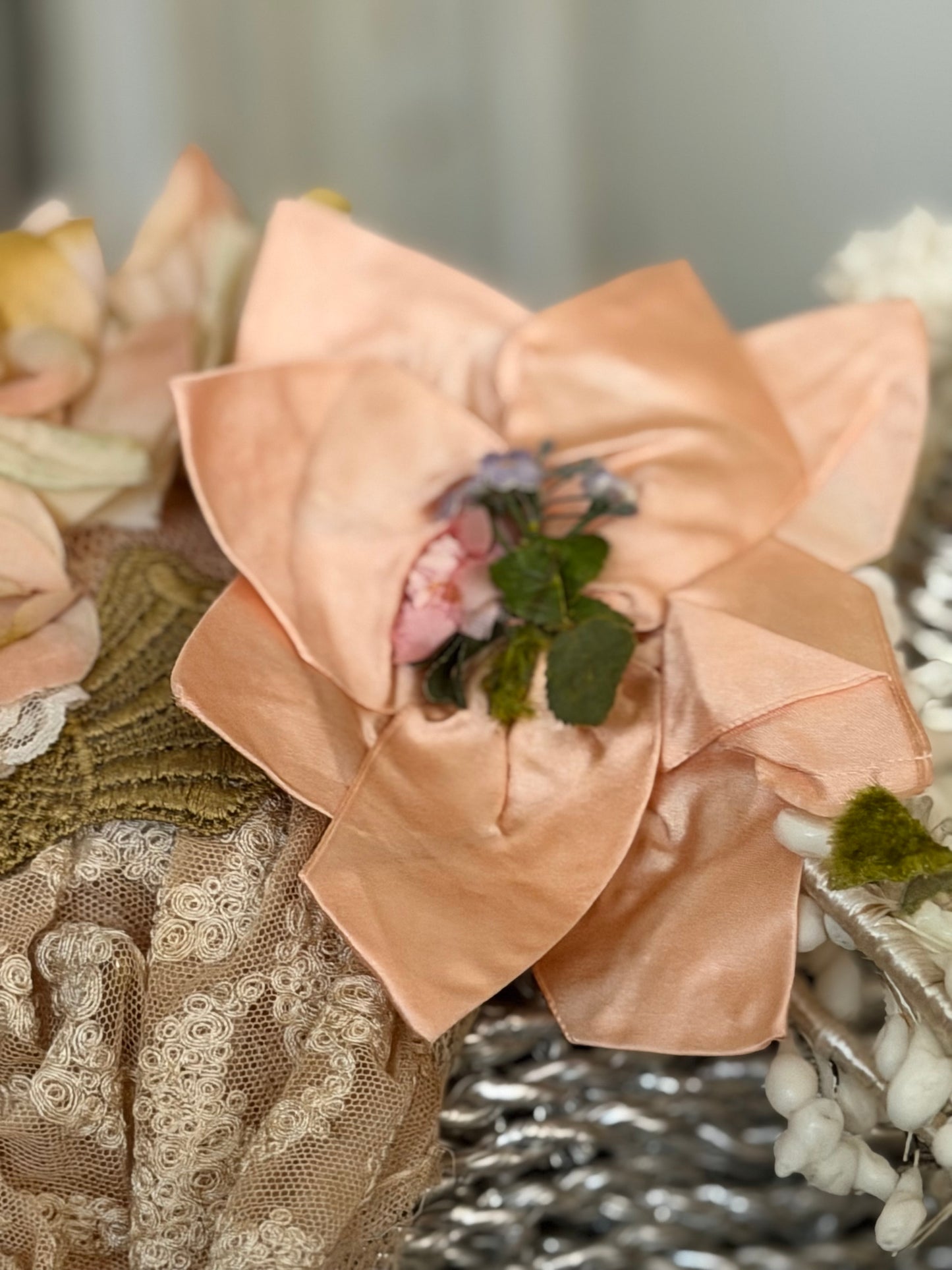 Antique Pink Millinery Silk Ribbon Bow Applique