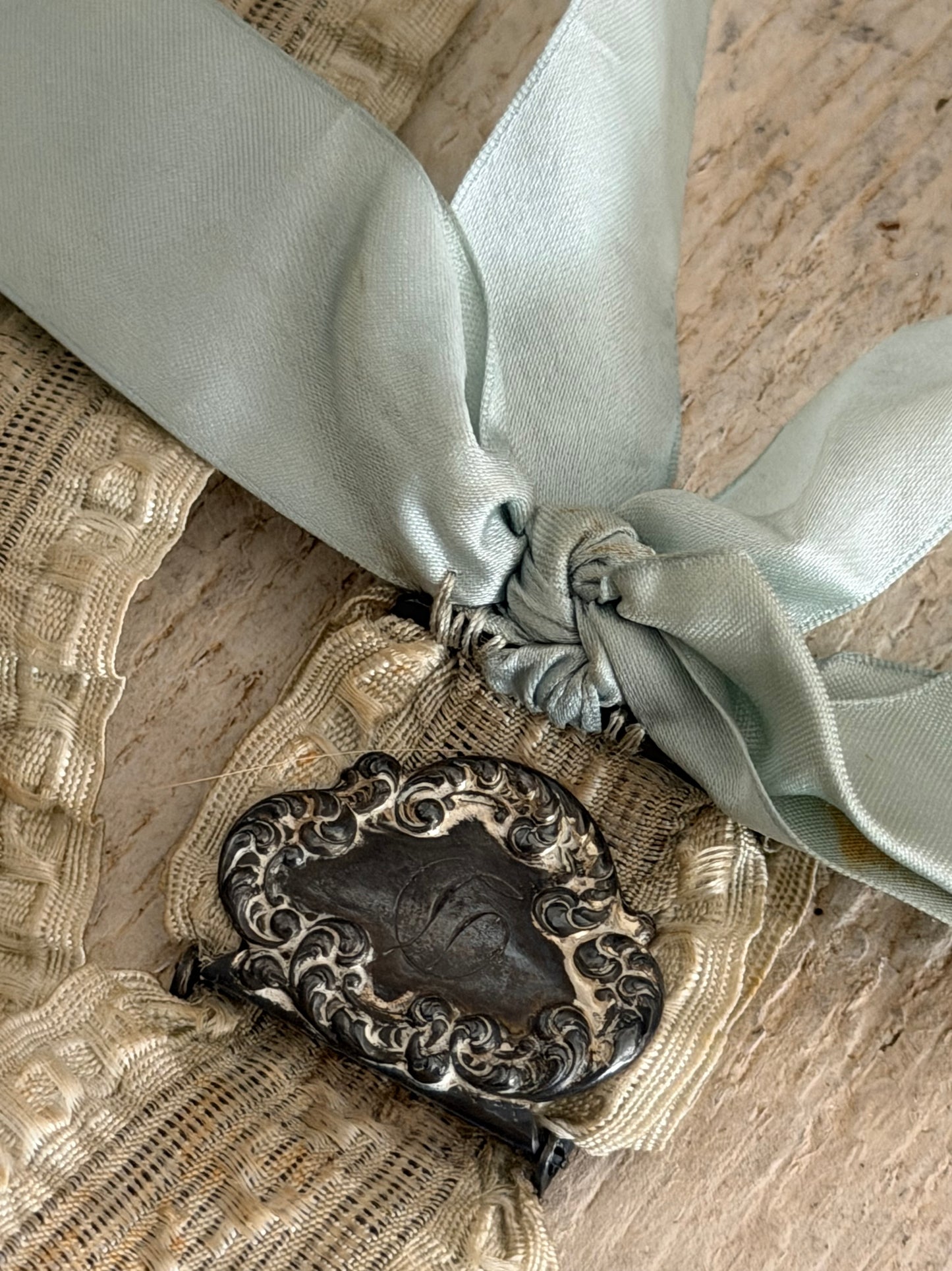 Antique Silk Ribbon Bows Monogram Letter "D" Garter