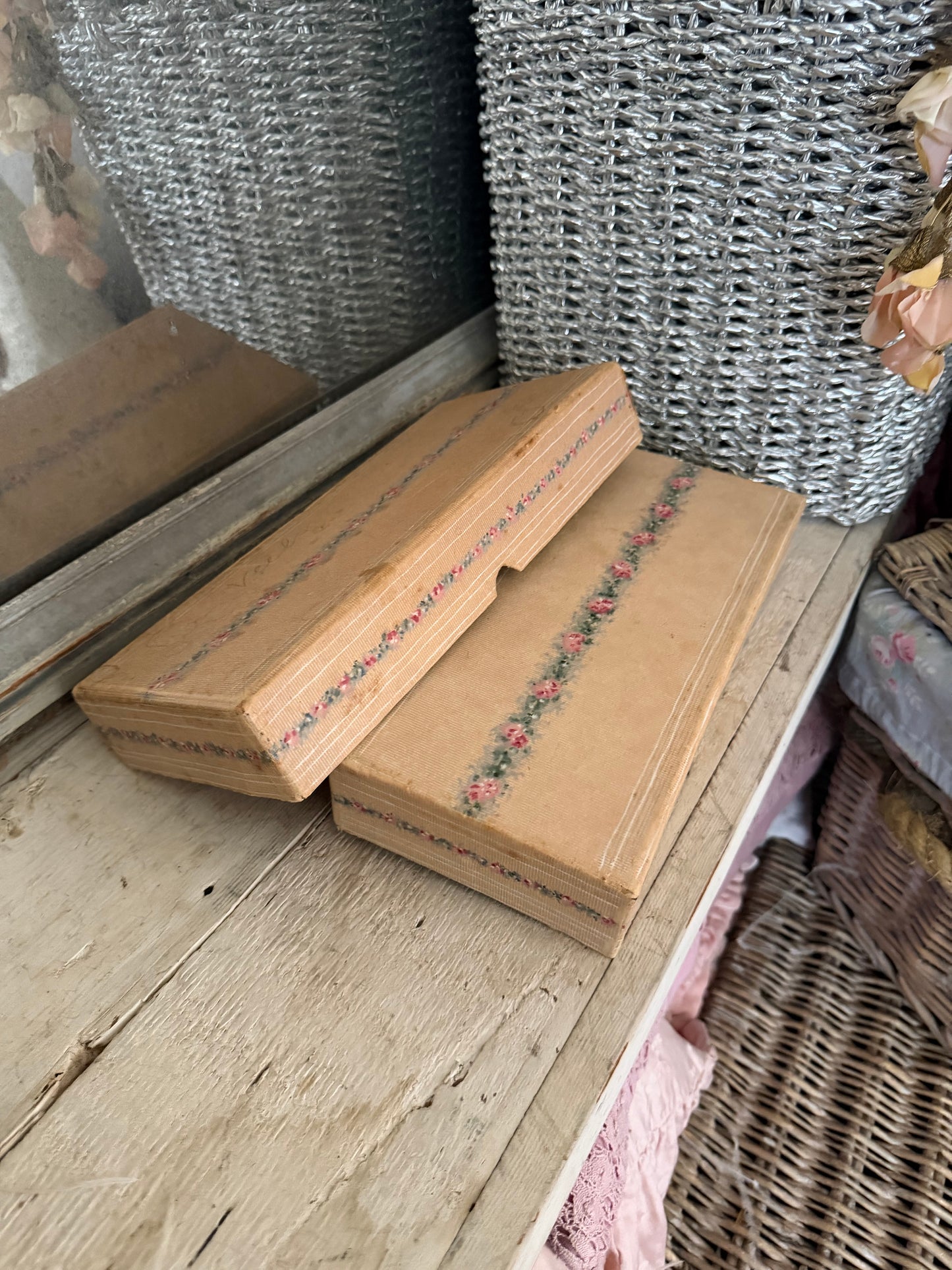 Antique French Hand Painted Floral Box