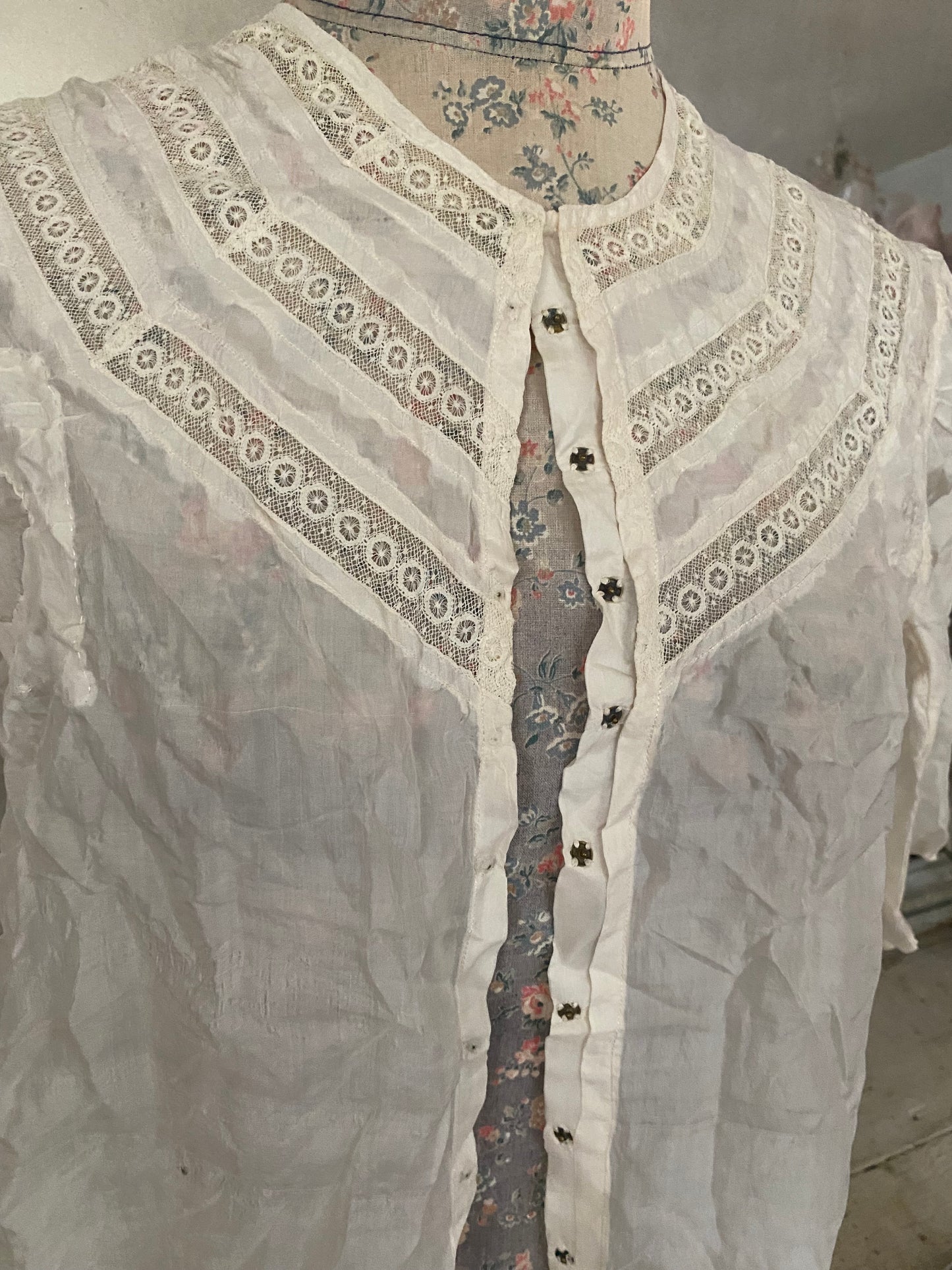 Antique Silk Lace Trim Blouse