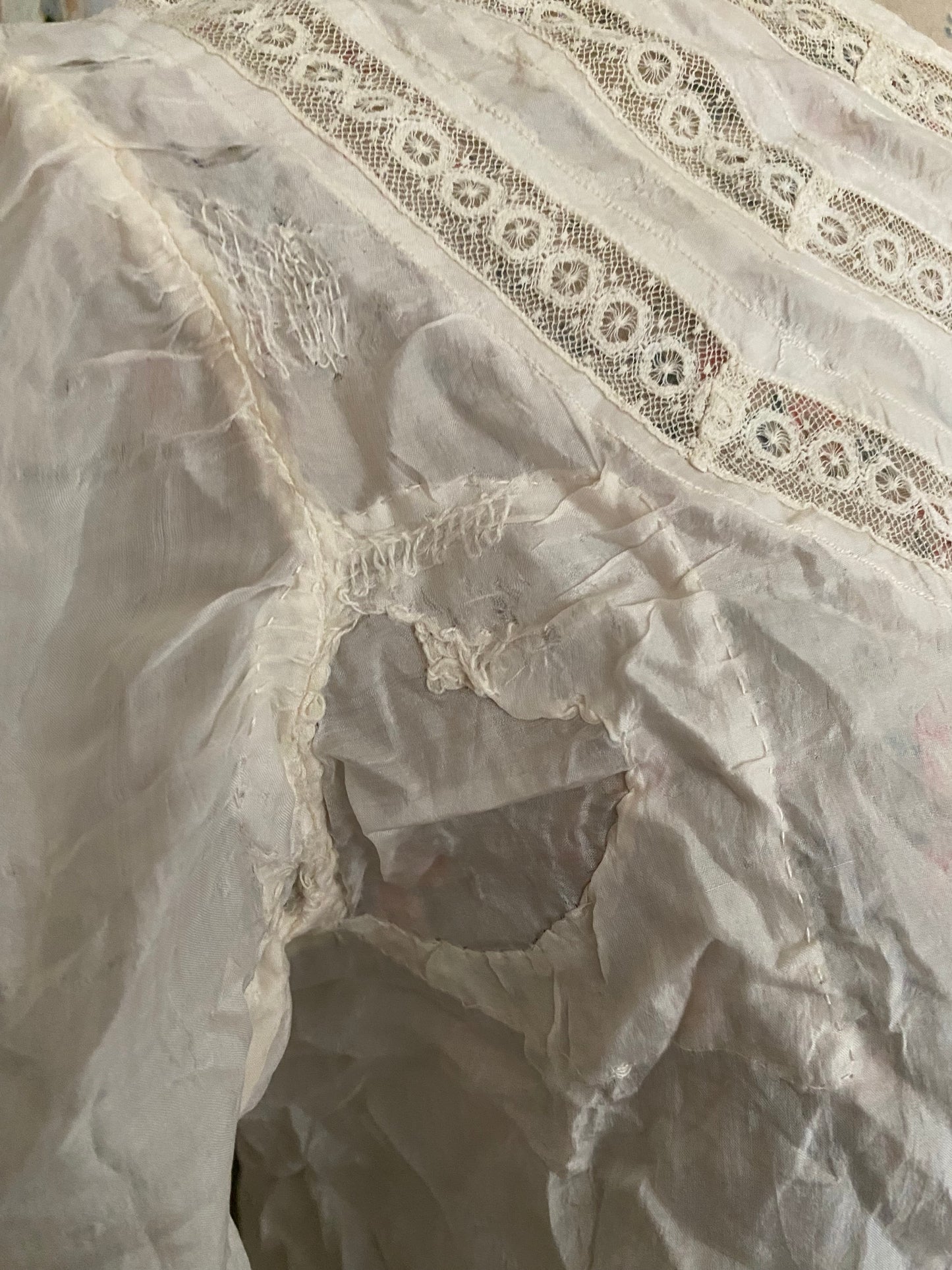 Antique Silk Lace Trim Blouse