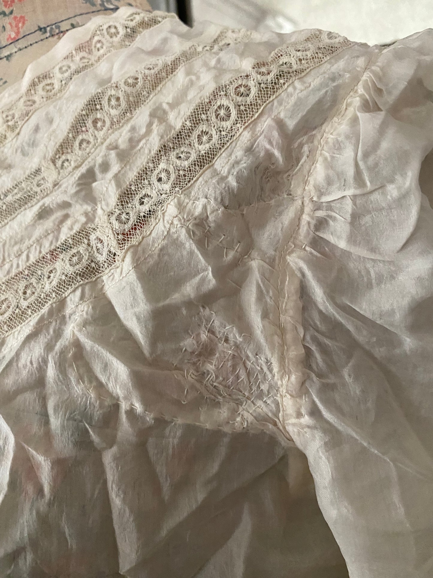 Antique Silk Lace Trim Blouse