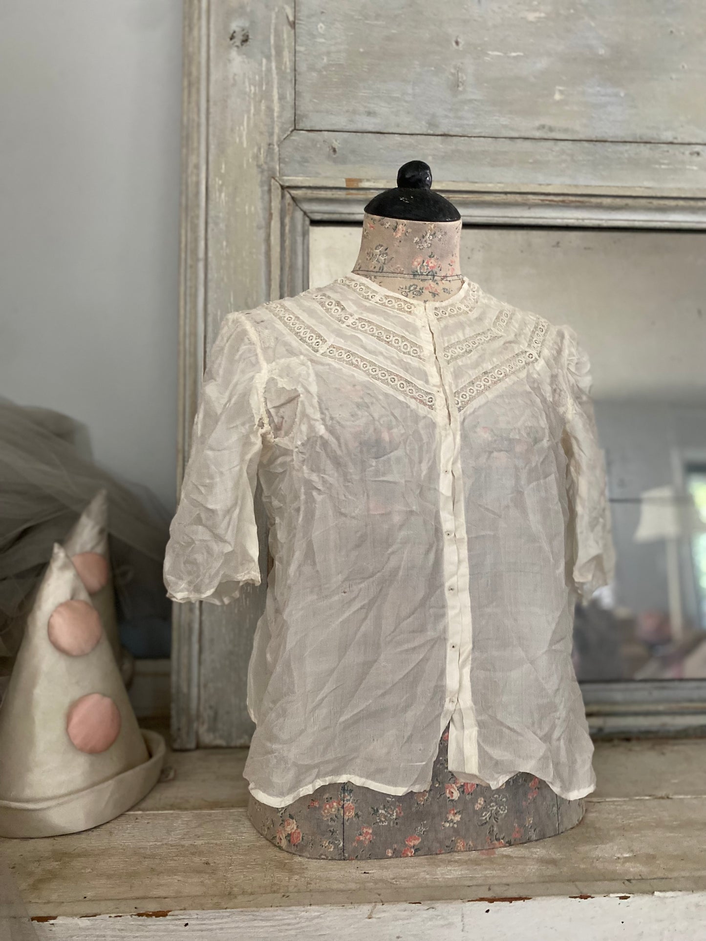 Antique Silk Lace Trim Blouse