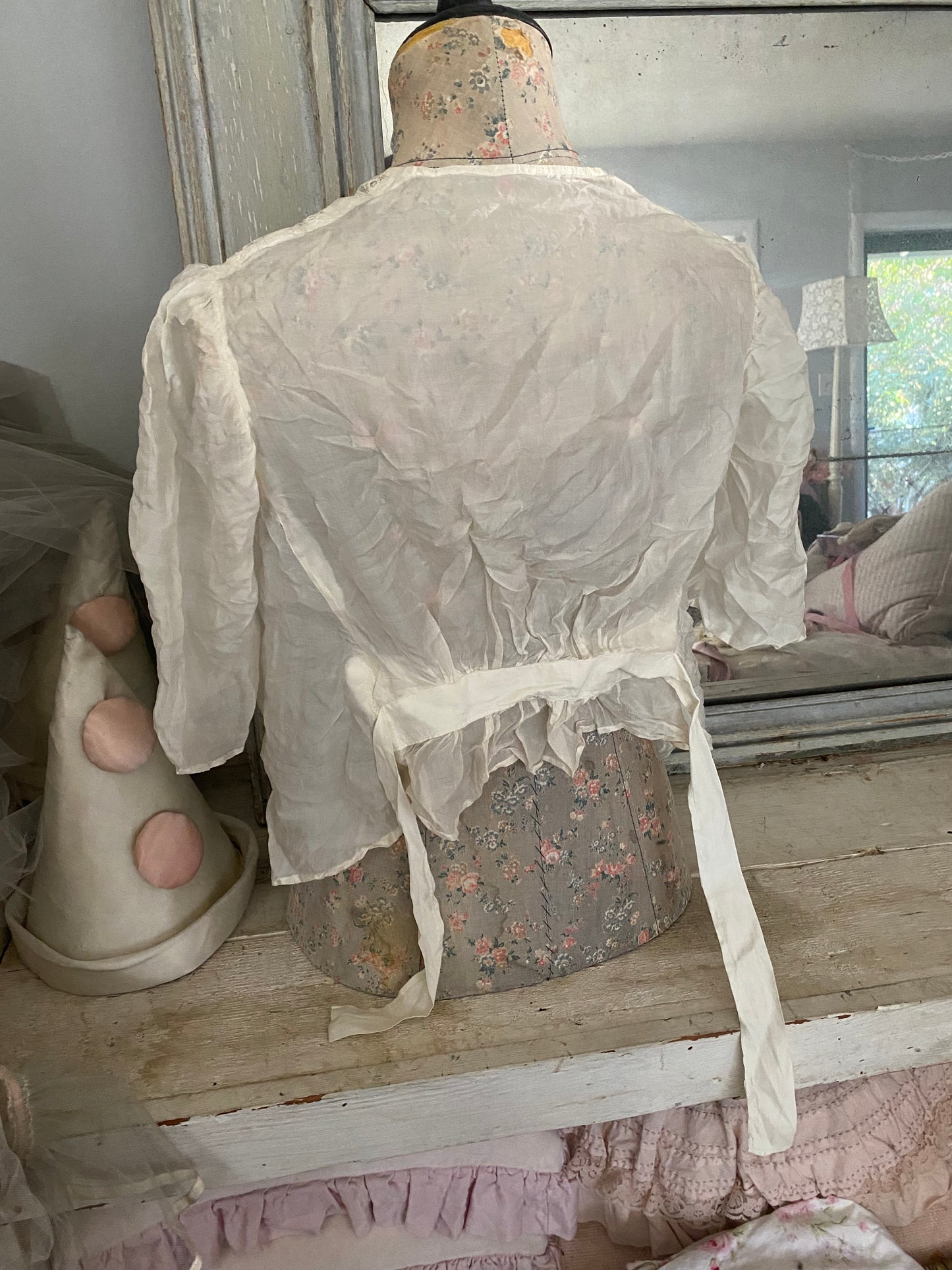 Antique Silk Lace Trim Blouse