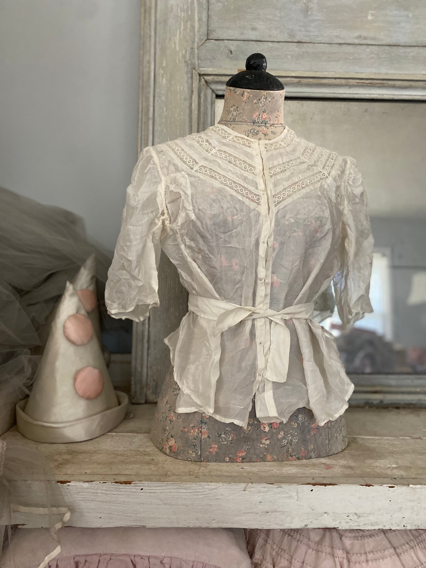 Antique Silk Lace Trim Blouse