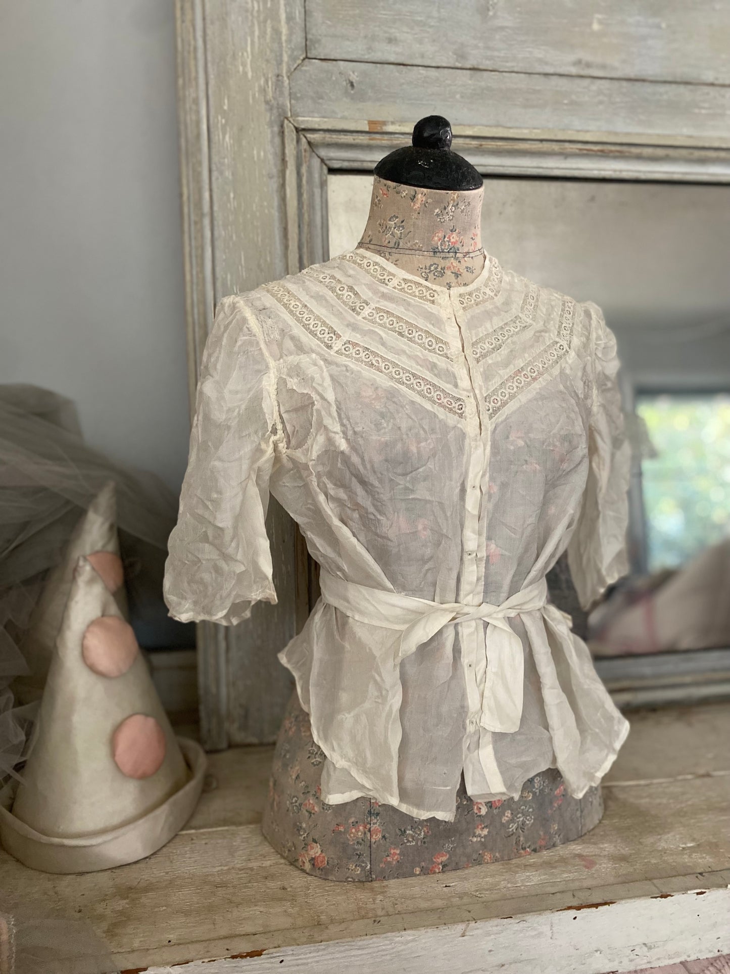Antique Silk Lace Trim Blouse
