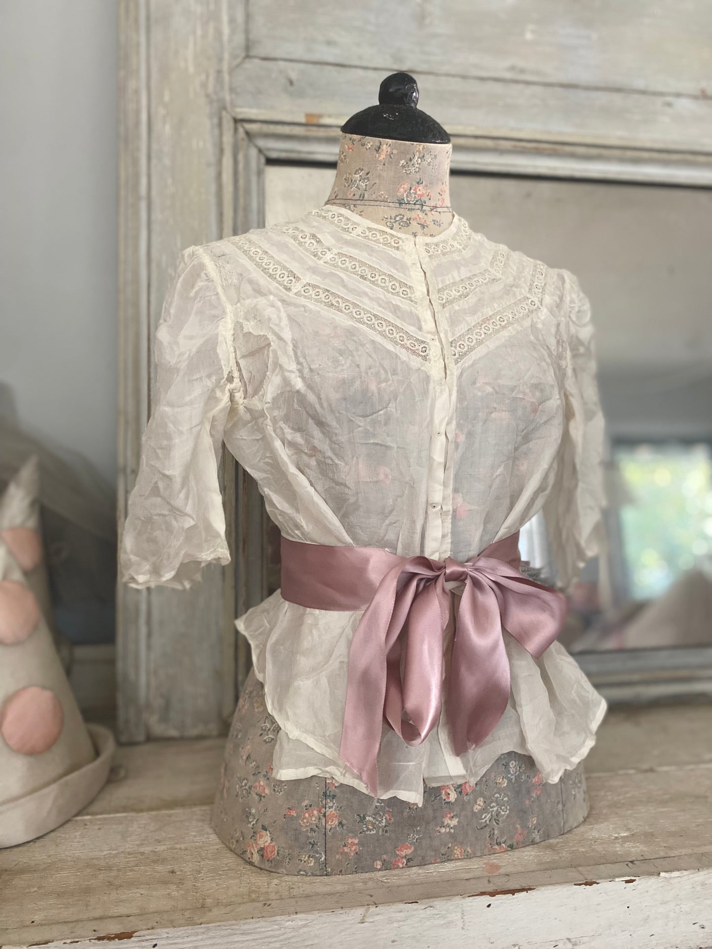 Antique Silk Lace Trim Blouse
