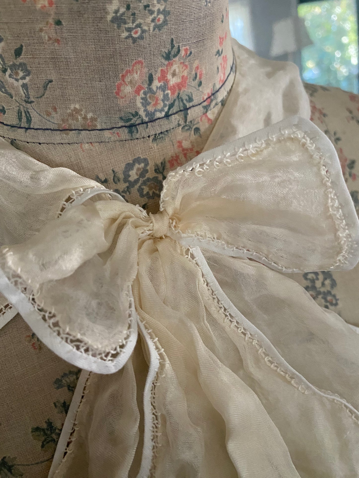 Antique Silk Lace Trim Ascot Collar Bow